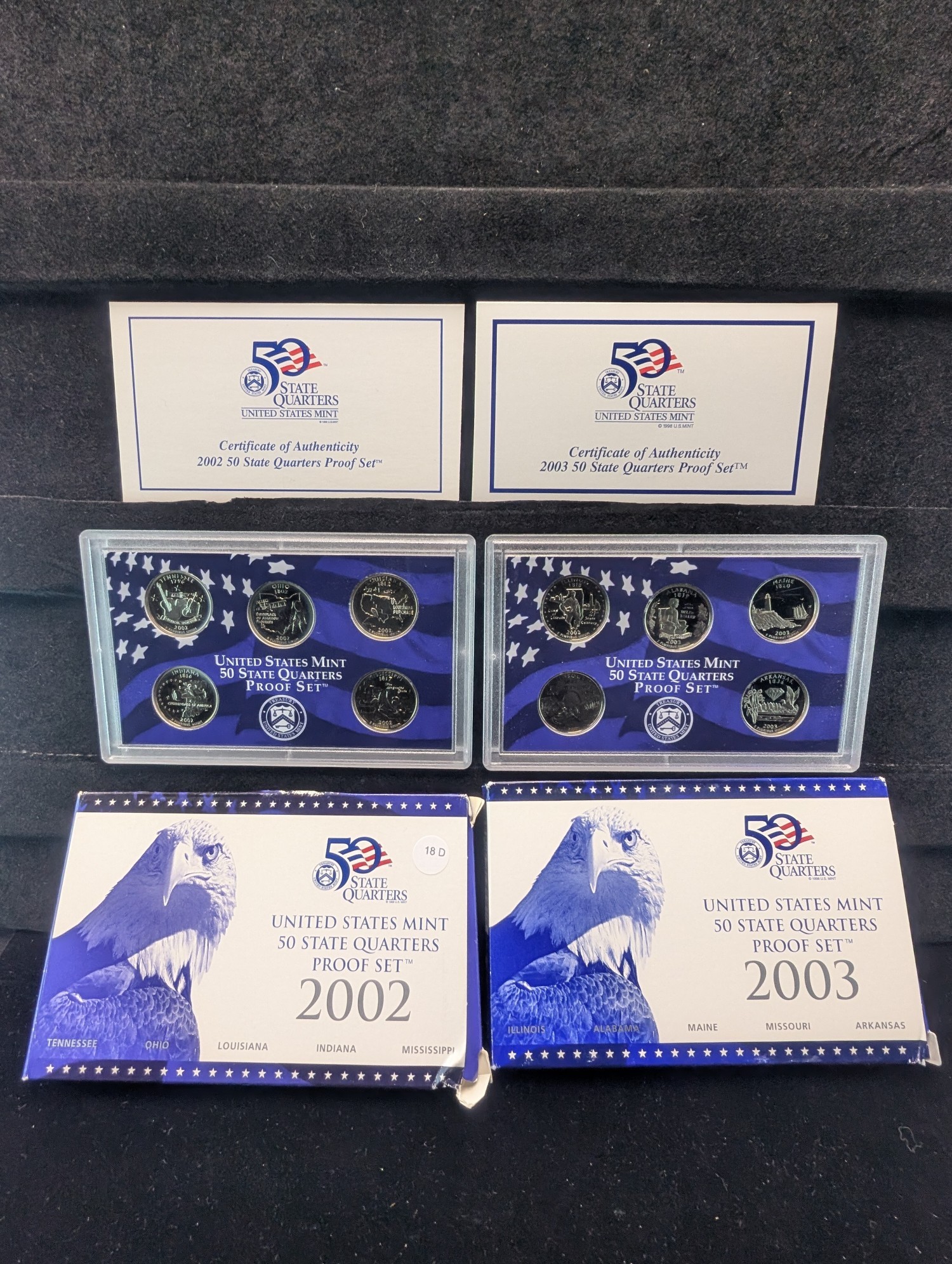 2002-S & 2003-S U.S. Mint State Quarter Proof Sets in OGP w/ COA