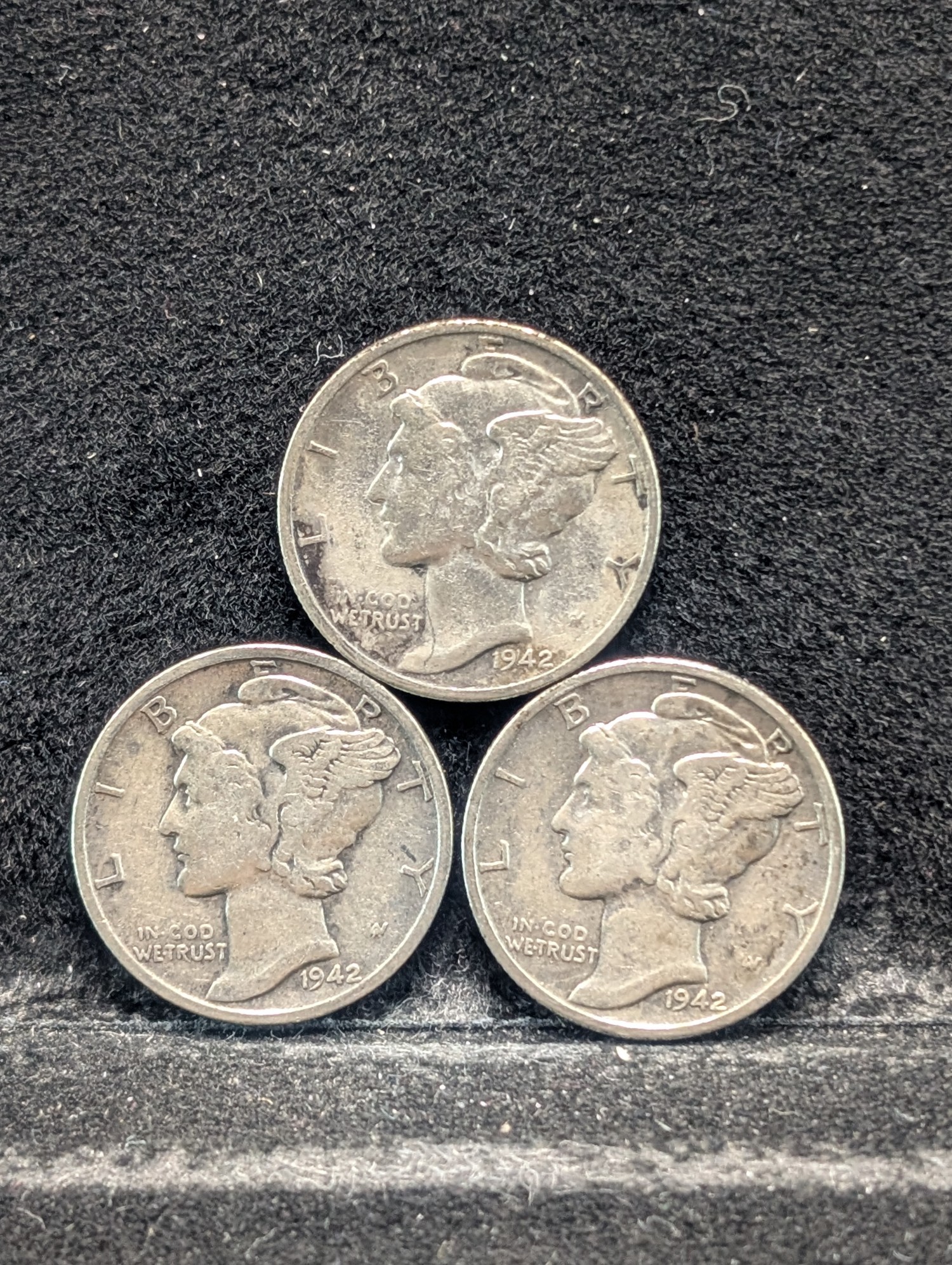 1942 P, D, & S Mercury 90% Silver Dimes - Complete Year Set!