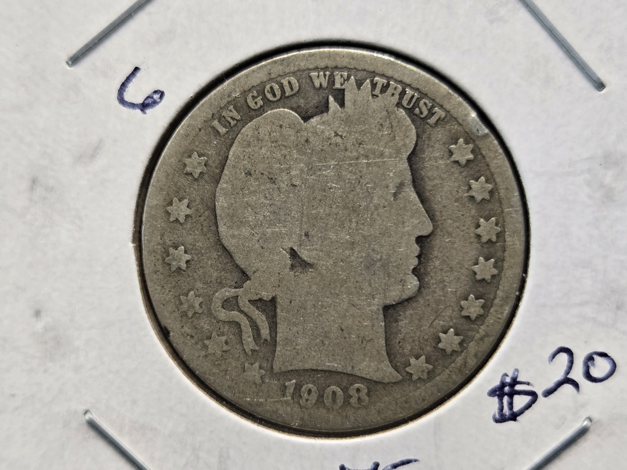 1908-O Barber 90% Silver Quarter - 118 Years Old!