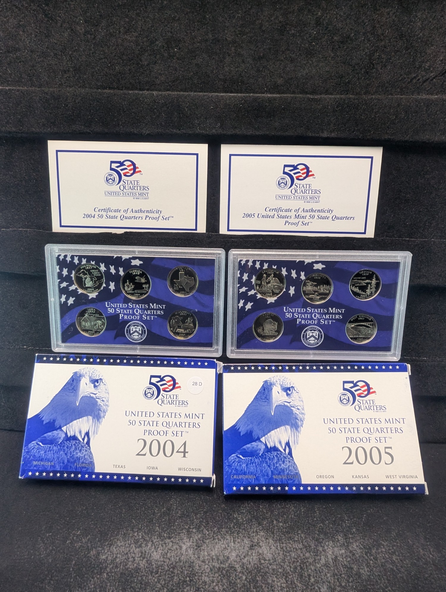 2004-S & 2005-S U.S. Mint State Quarter Proof Sets in OGP w/ COA