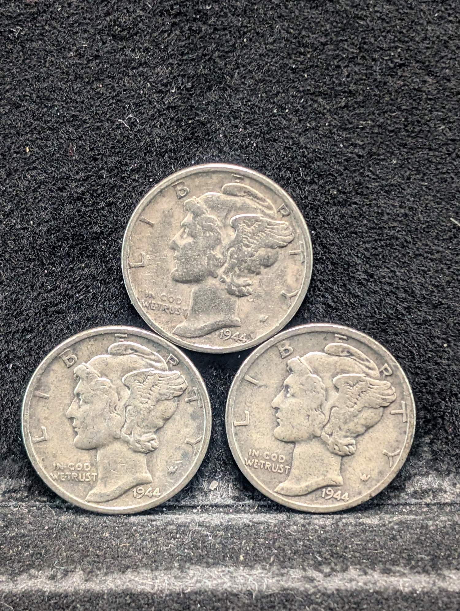 1944 P, D, & S Mercury 90% Silver Dimes - Complete Year Set!