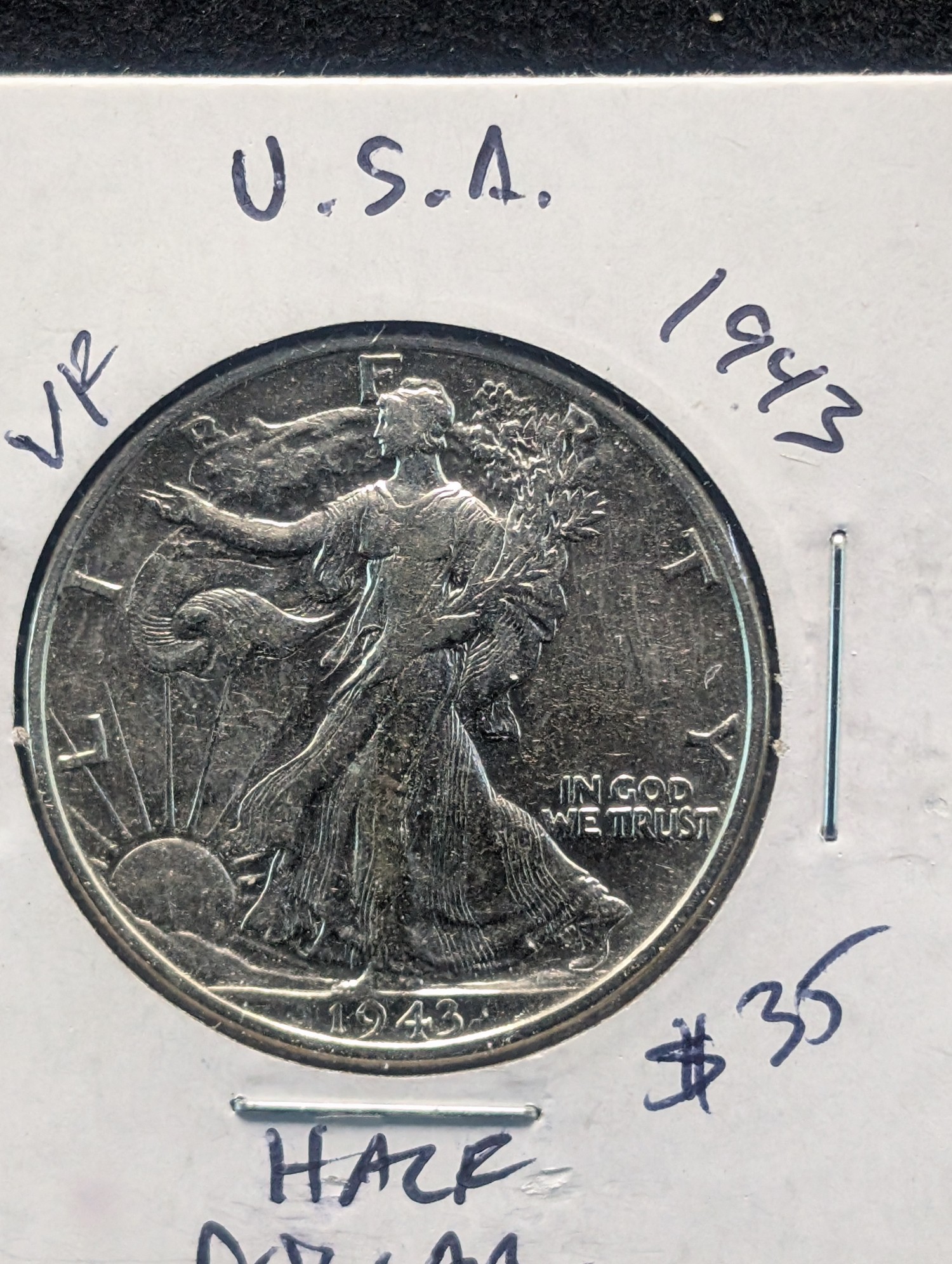 1943 Walking Liberty 90% Silver Half Dollar - WWII Era!