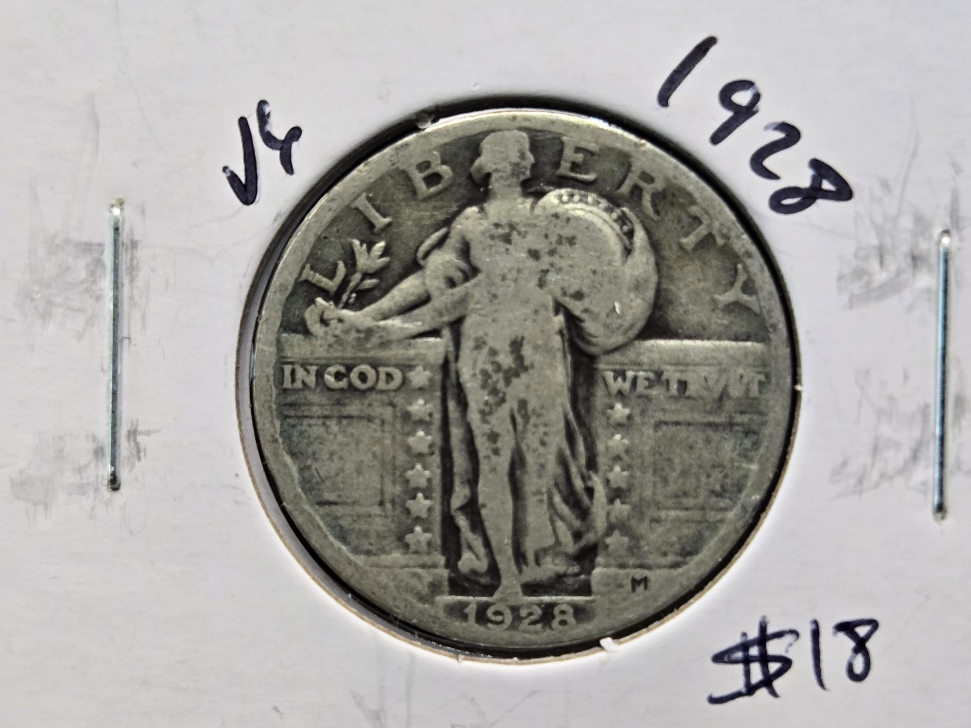 1928 Standing Liberty 90% Silver Quarter - 97 Years Old!