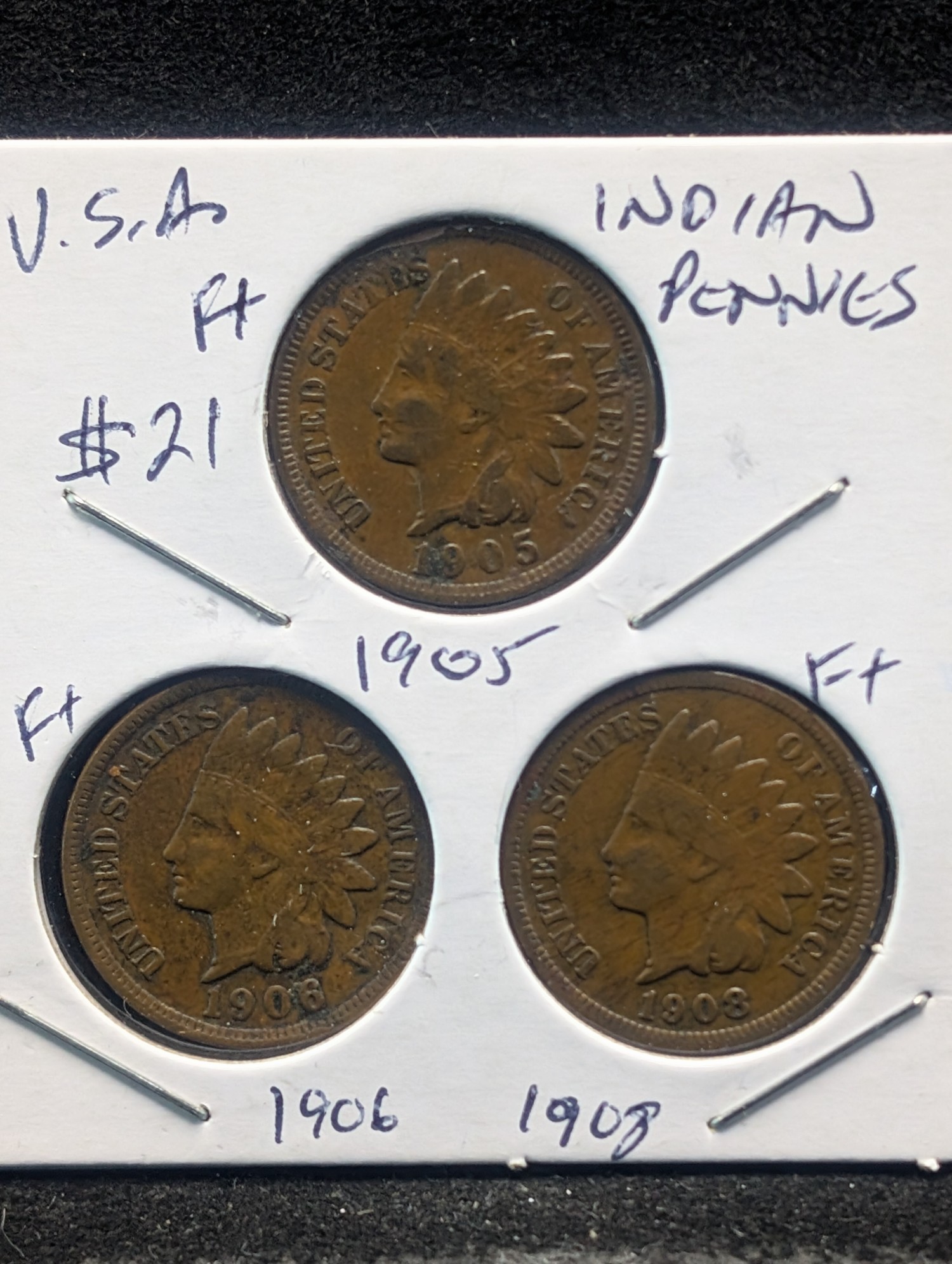 1905, 1906, & 1908 Indian Head Cents