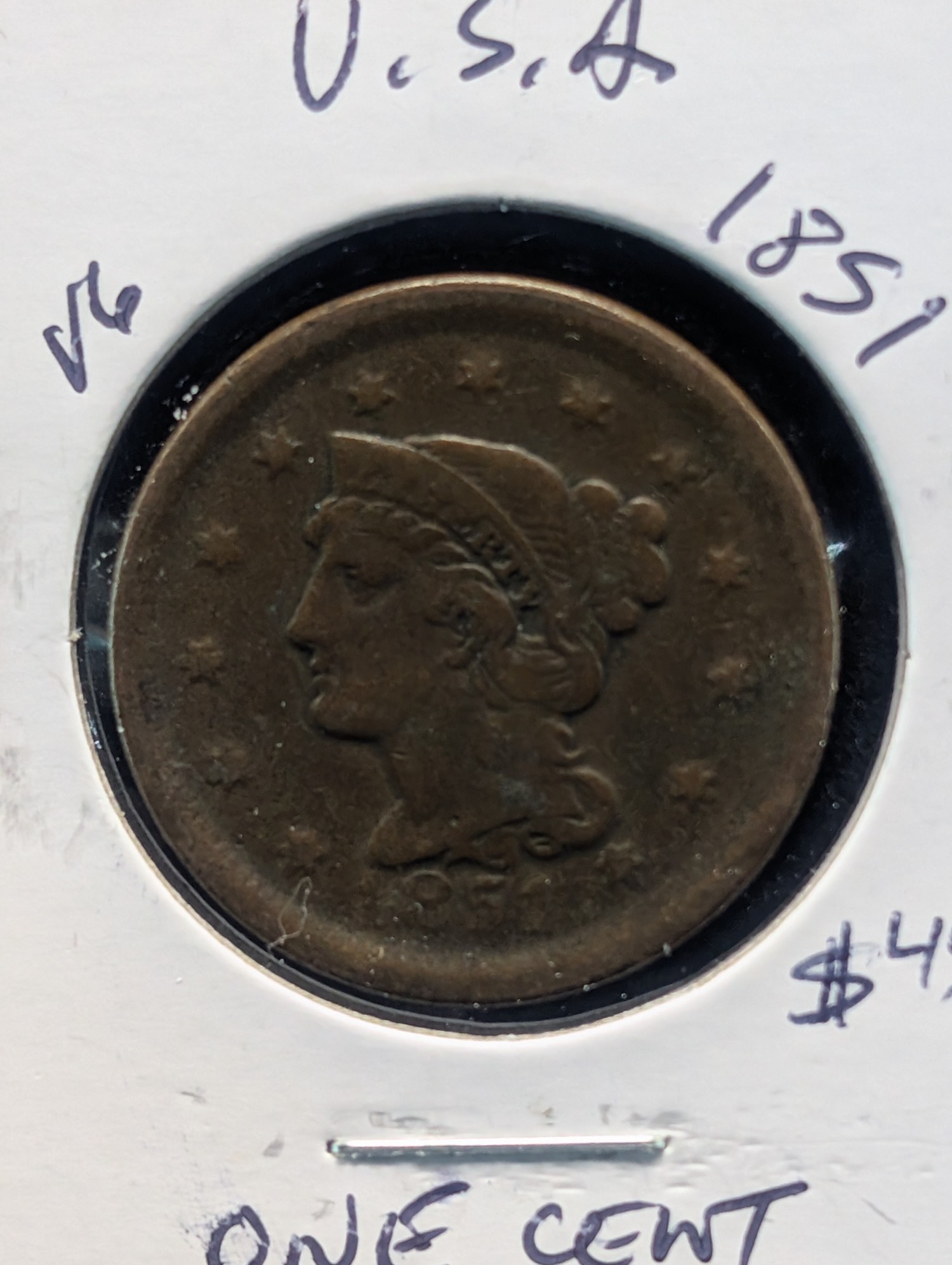 1851 Braided Hair Liberty Head Large Cent - 175 Years Old!