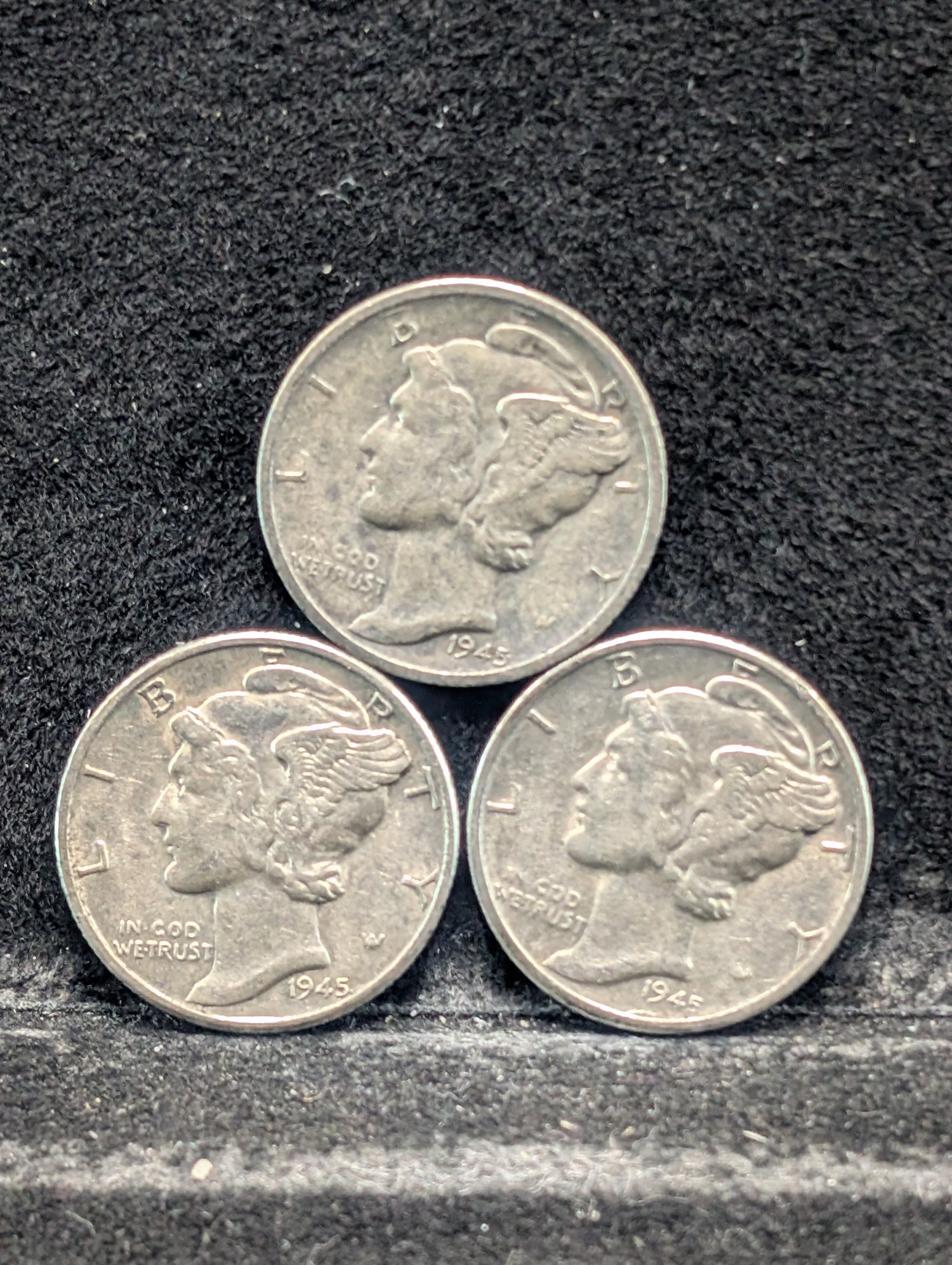 1945 P, D, & S Mercury 90% Silver Dimes - Complete Year Set!