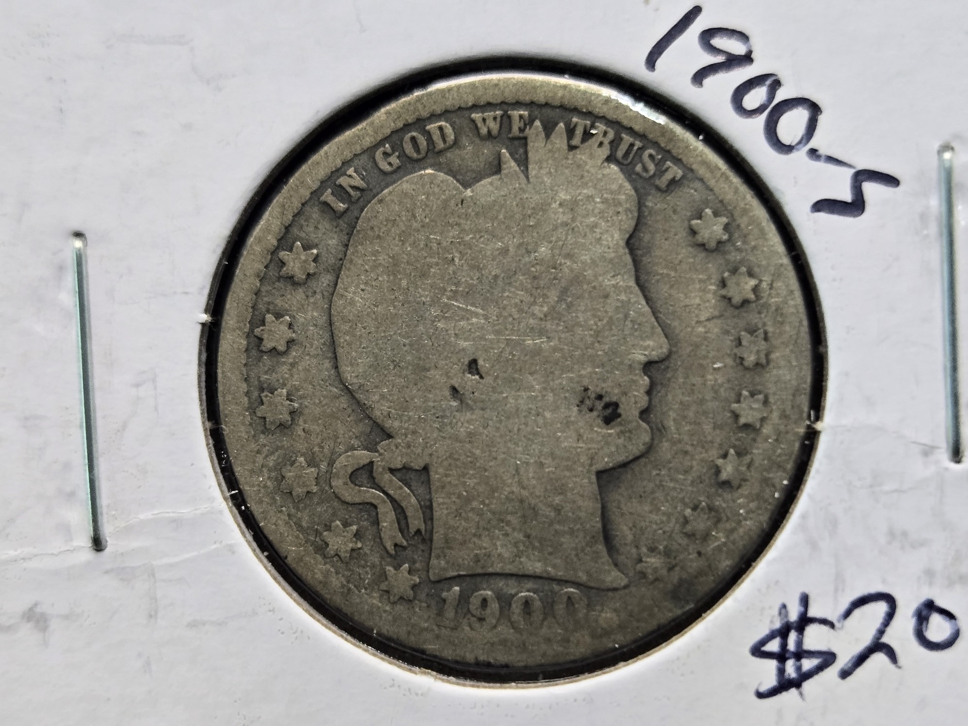 1900-S Barber 90% Silver Quarter - 126 Years Old!