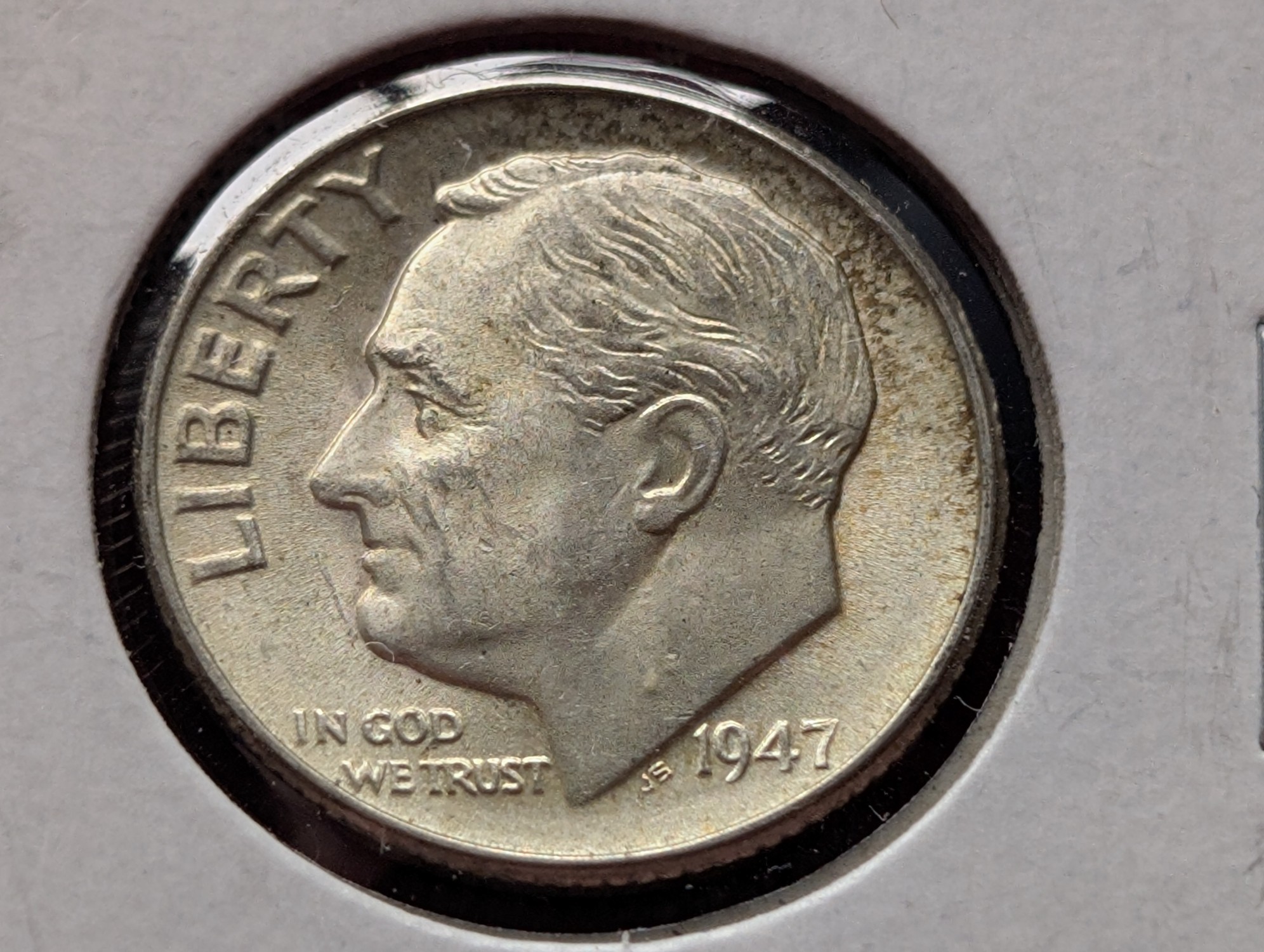 (3) 1947 Roosevelt 90% Silver Dimes - One with Full Bands