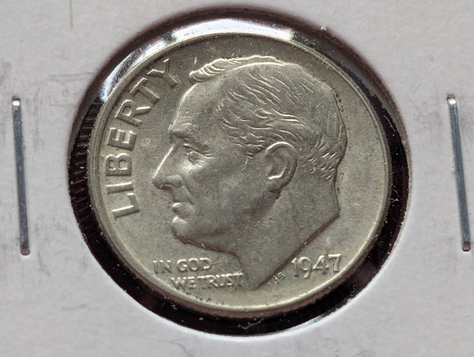 (3) 1947 Roosevelt 90% Silver Dimes - One with Full Bands