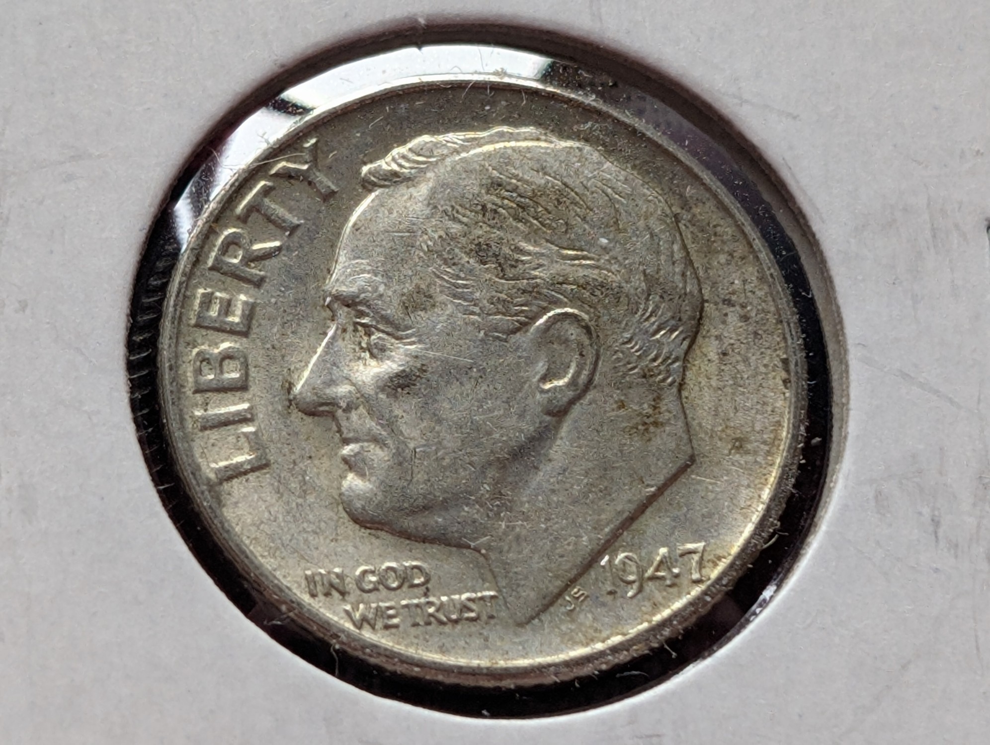 (3) 1947 Roosevelt 90% Silver Dimes - One with Full Bands