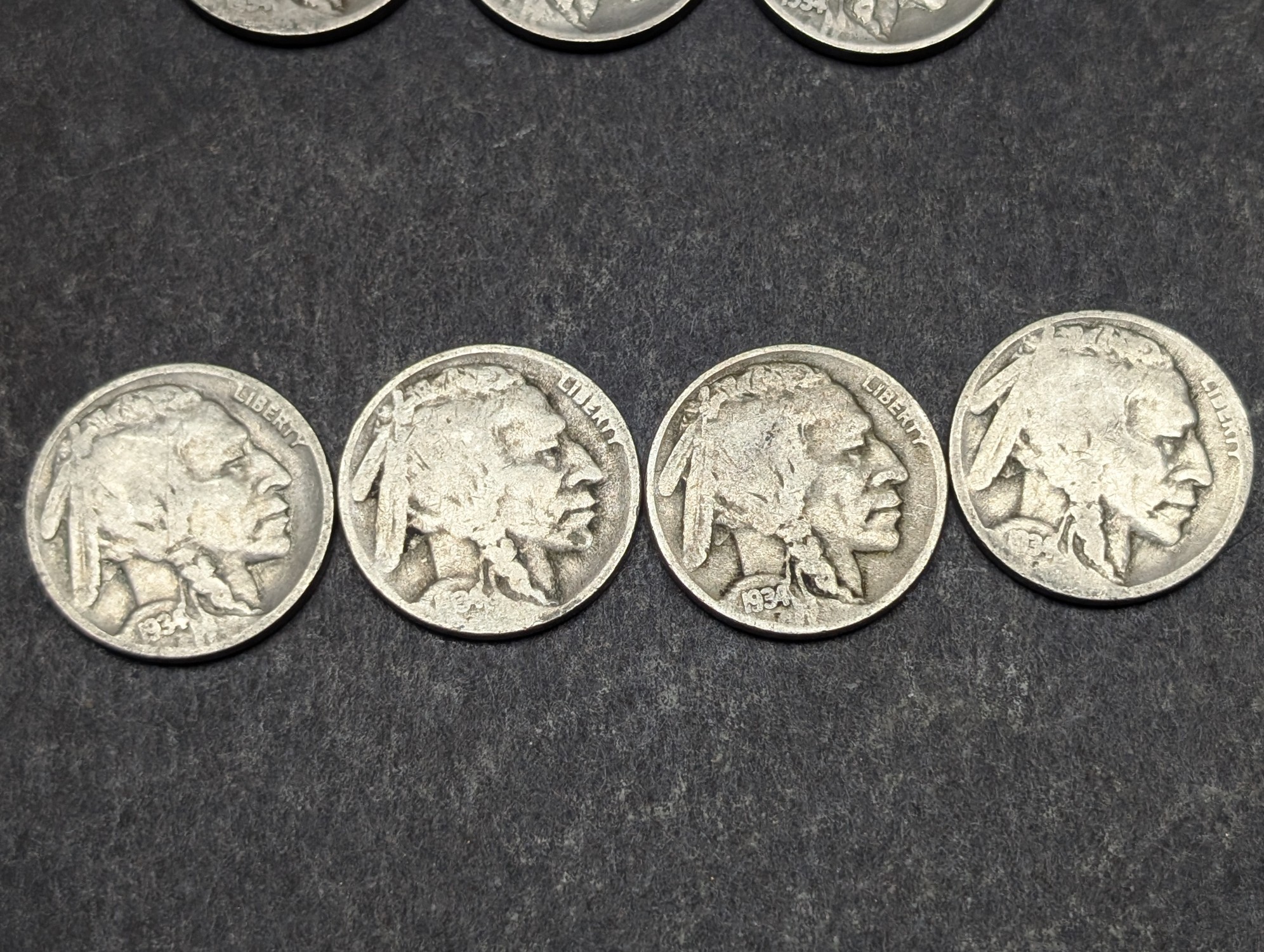 (10) 1934 P&D Indian Head Buffalo Nickels
