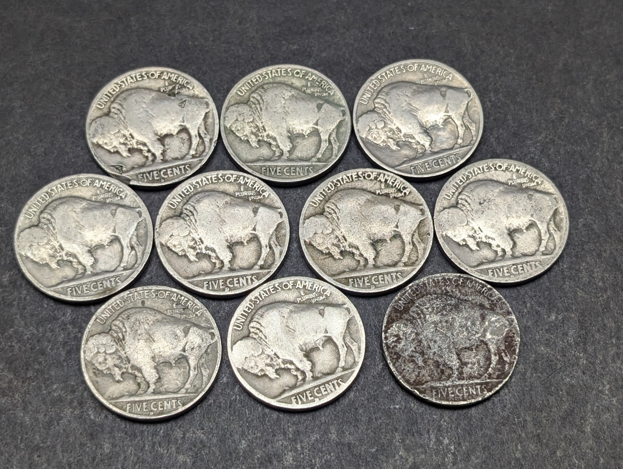 (10) 1934 P&D Indian Head Buffalo Nickels