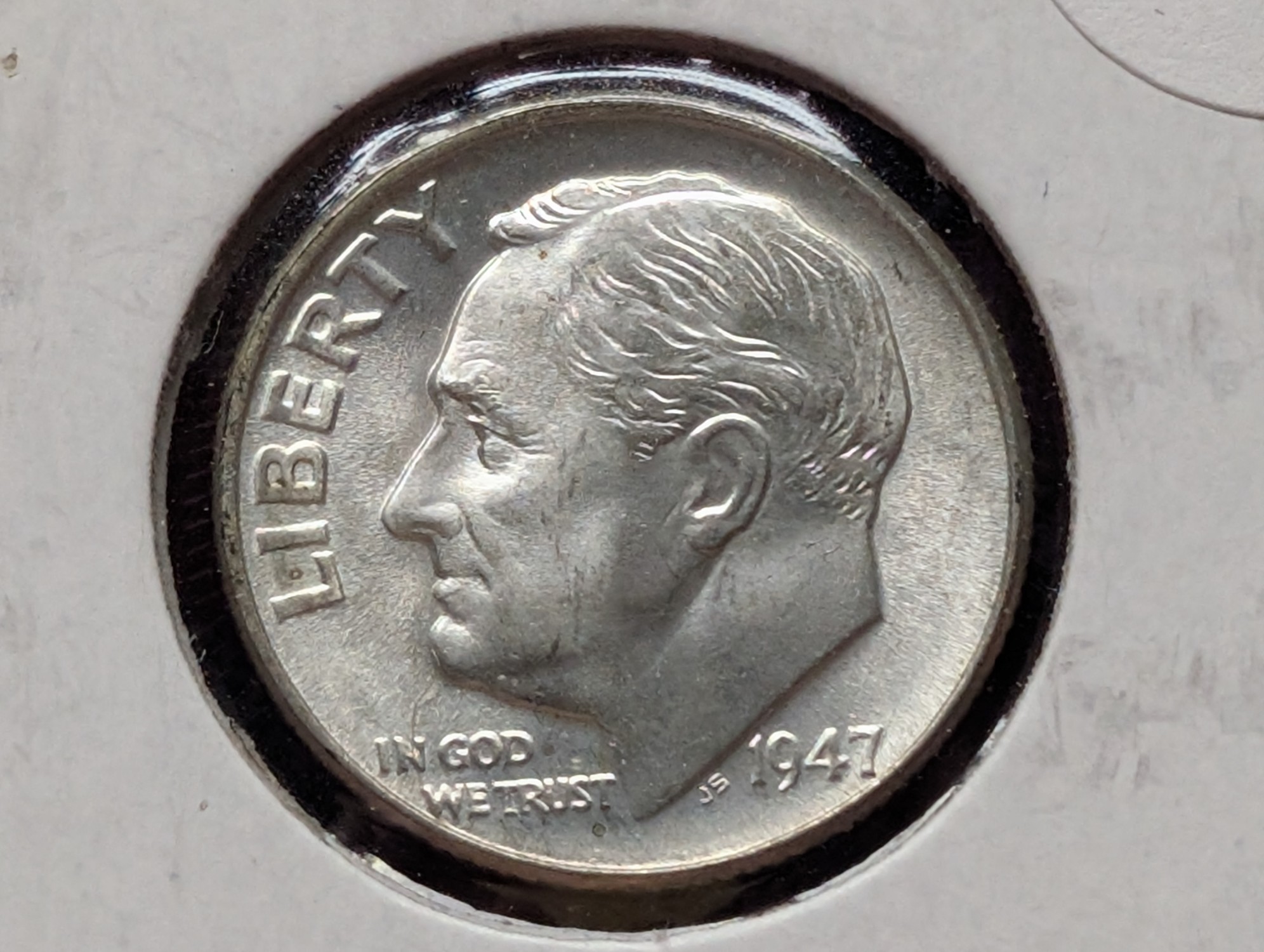 1947 Roosevelt 90% Silver Dime - Full Bands