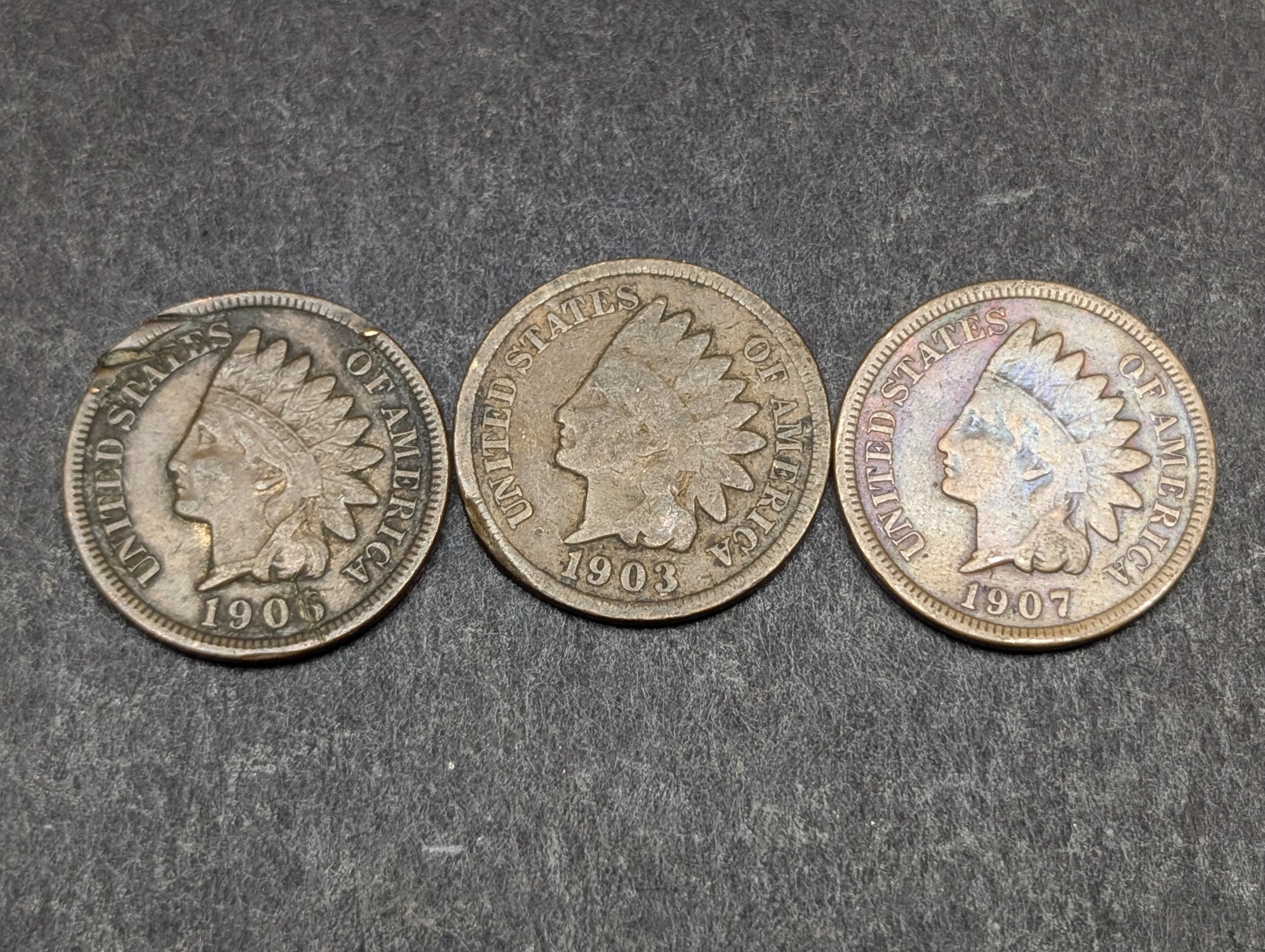 1901, 1902, (4) 1903, 1905, 1906, (2) 1907 Indian Head Cents
