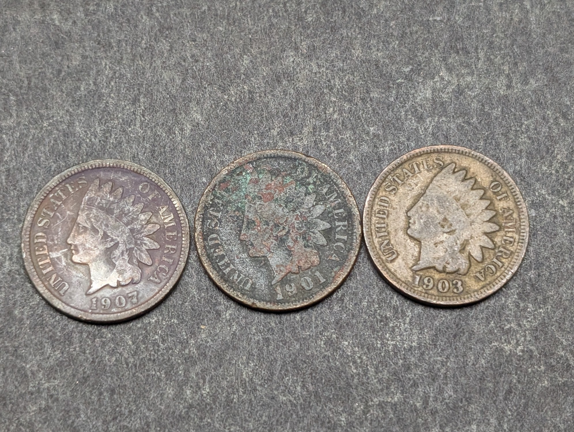 1901, 1902, (4) 1903, 1905, 1906, (2) 1907 Indian Head Cents