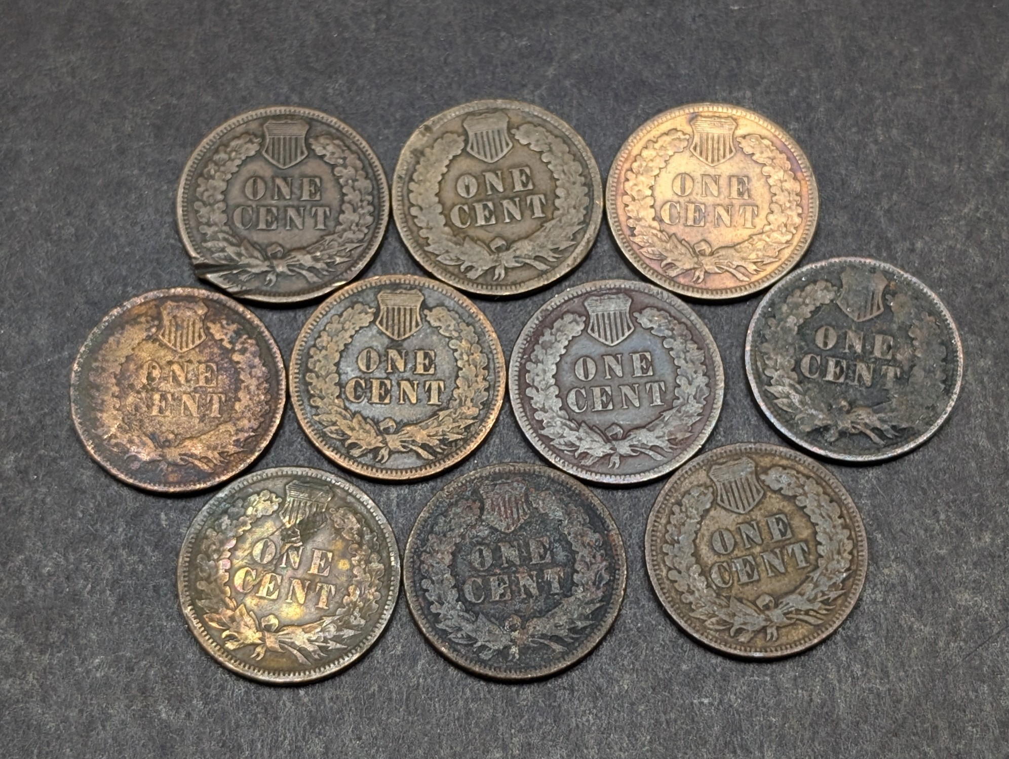 1901, 1902, (4) 1903, 1905, 1906, (2) 1907 Indian Head Cents