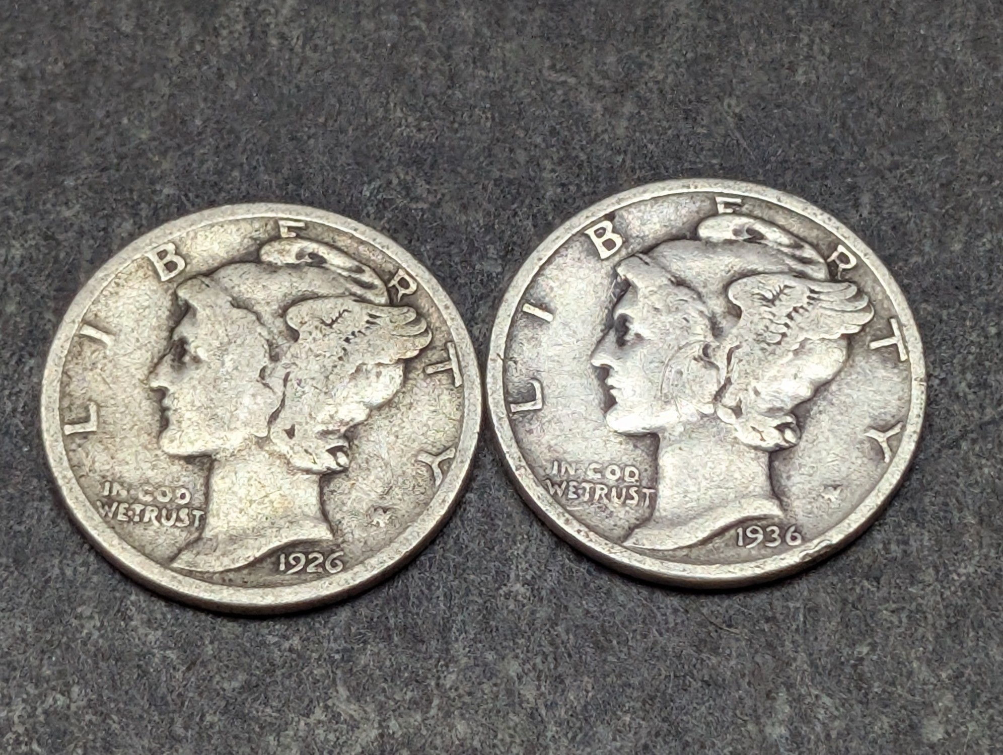 1926, 1936, & 1937 Mercury 90% Silver Dimes