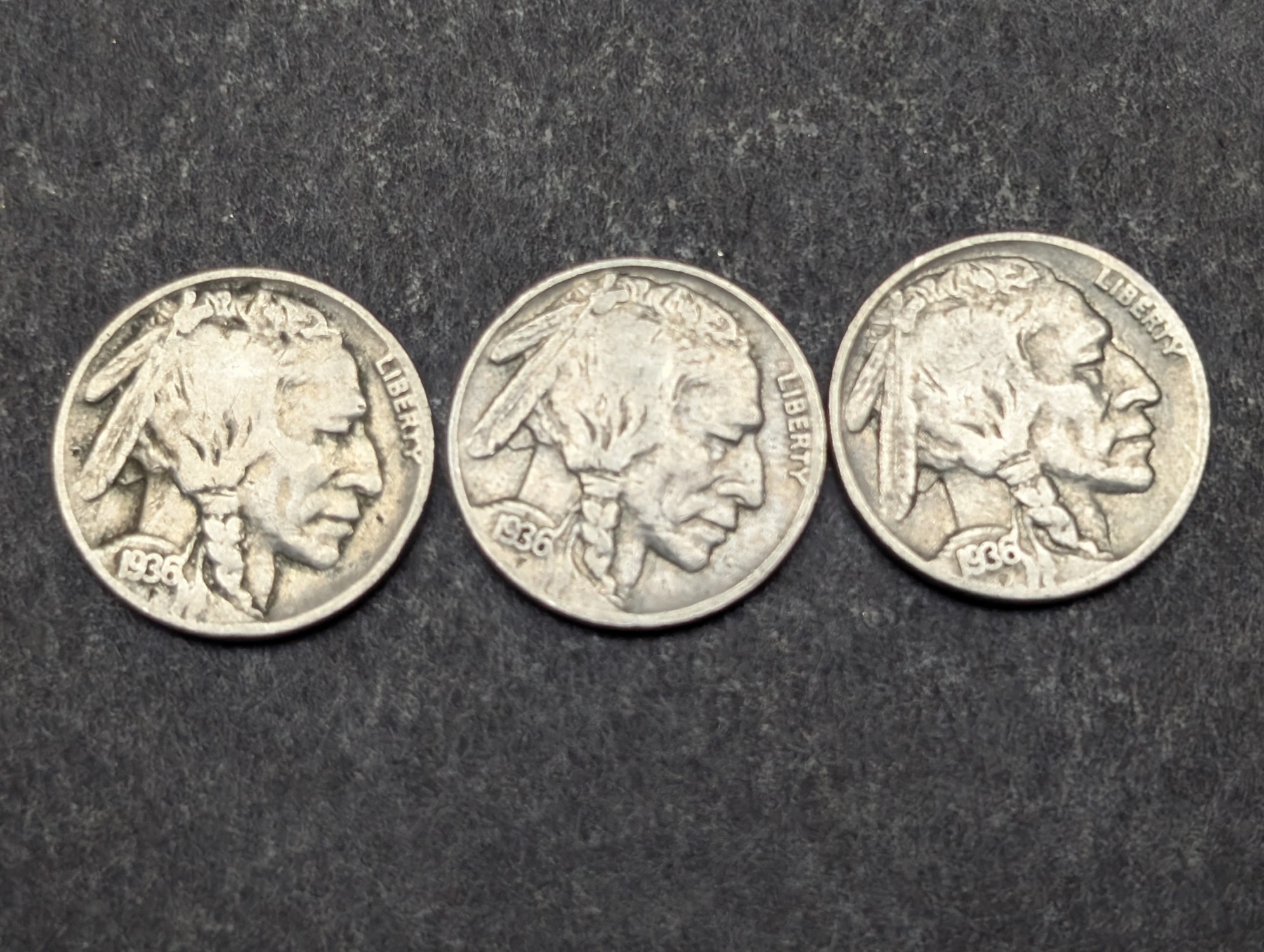 (10) 1936 Indian Head Buffalo Nickels