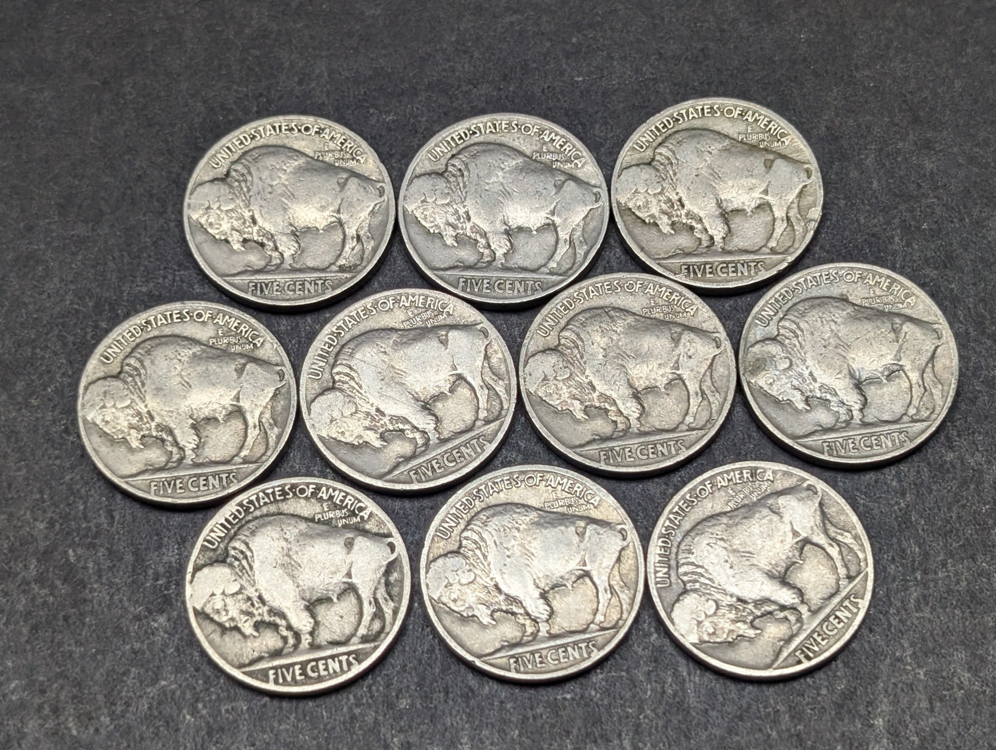 (10) 1936 Indian Head Buffalo Nickels