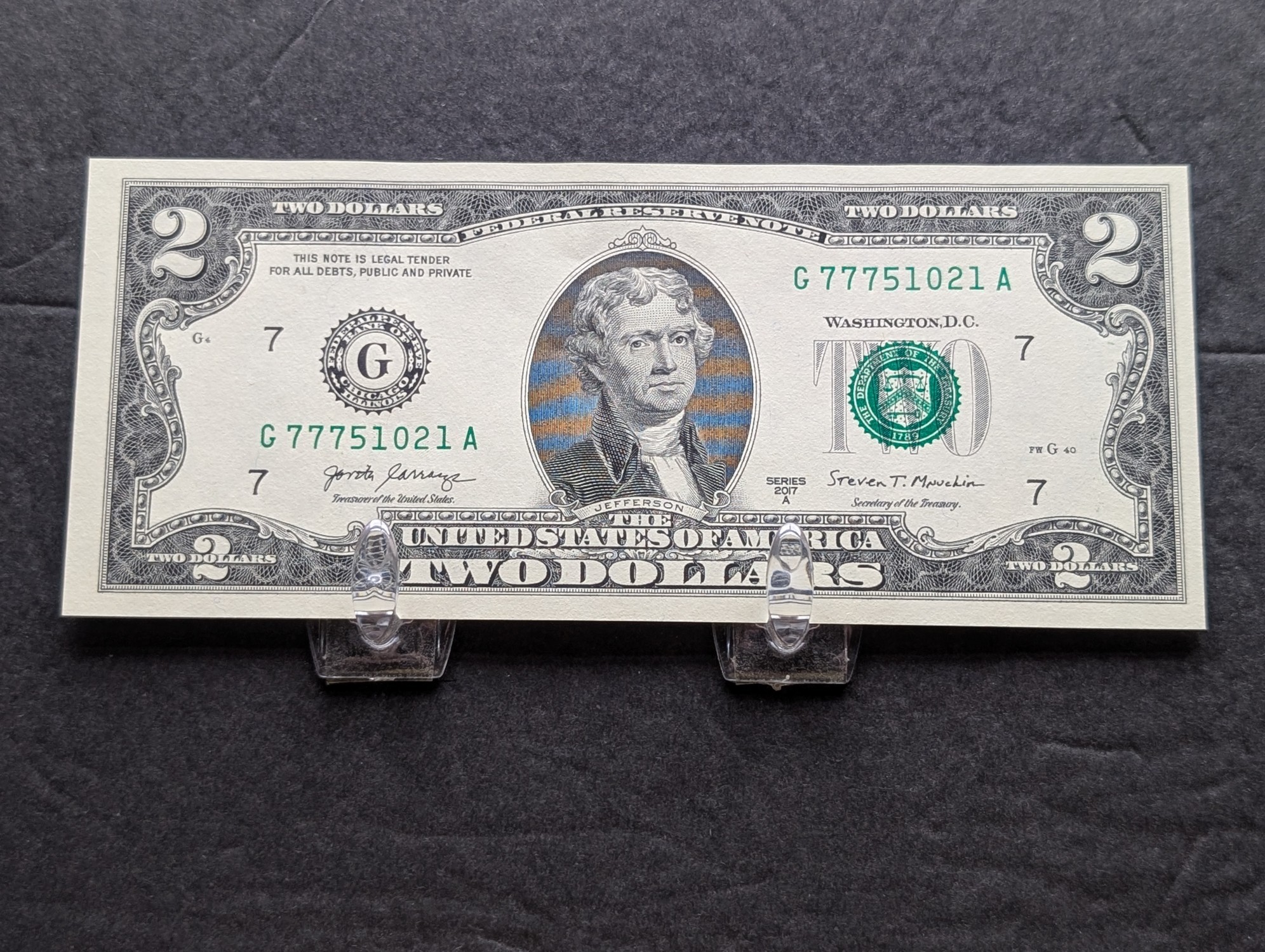 (5) 2017 A Series $2 Bills W/ Consecutive Serial Numbers - LUCKY SEVENS