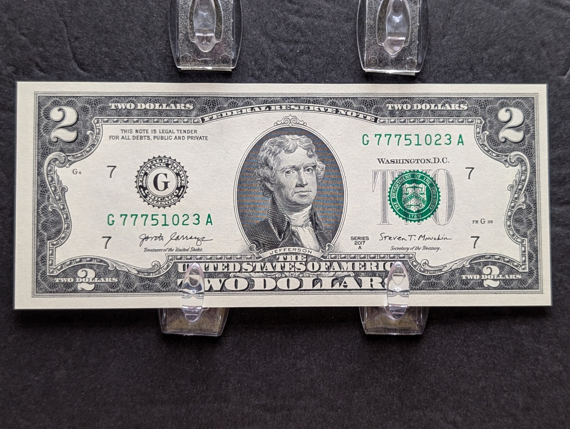 (5) 2017 A Series $2 Bills W/ Consecutive Serial Numbers - LUCKY SEVENS
