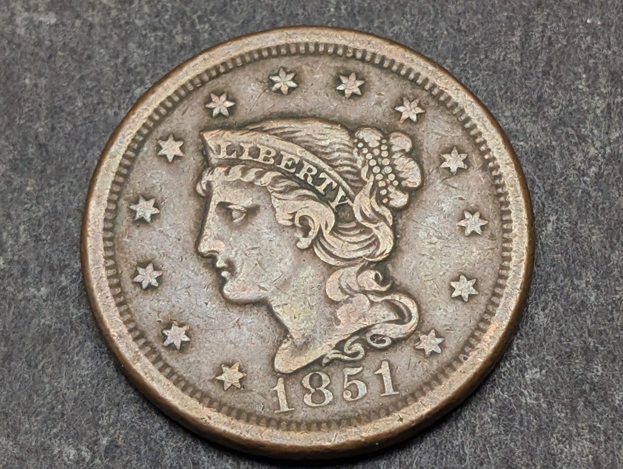 1851 Braided Hair Large Cent - Full Liberty