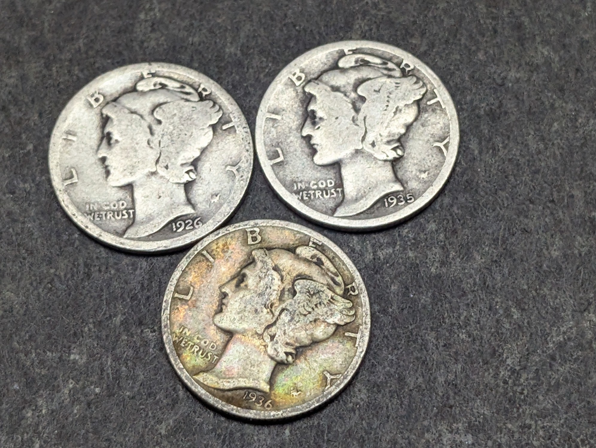 1926, 1935, & 1936 Mercury 90% Silver Dimes