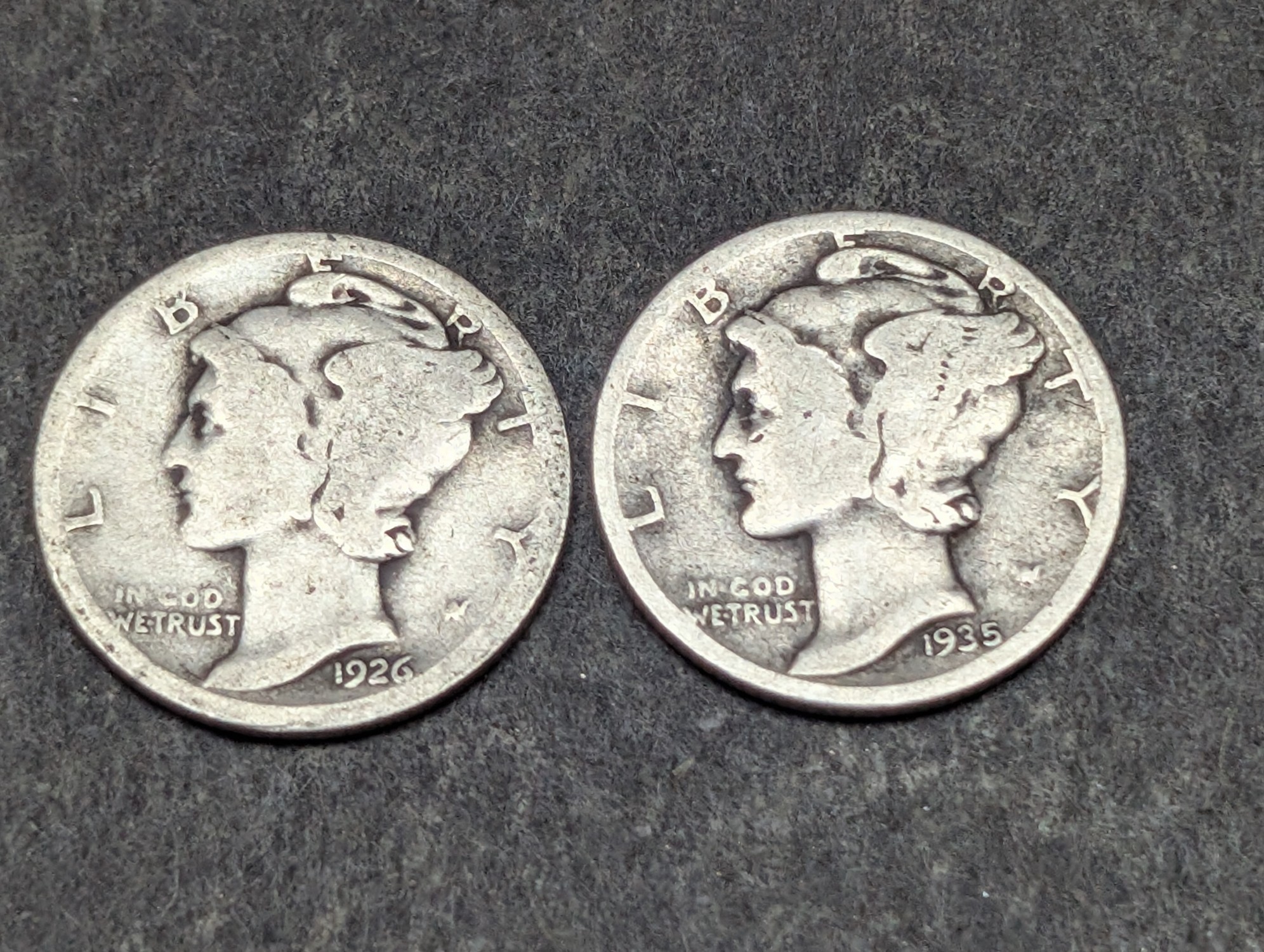 1926, 1935, & 1936 Mercury 90% Silver Dimes