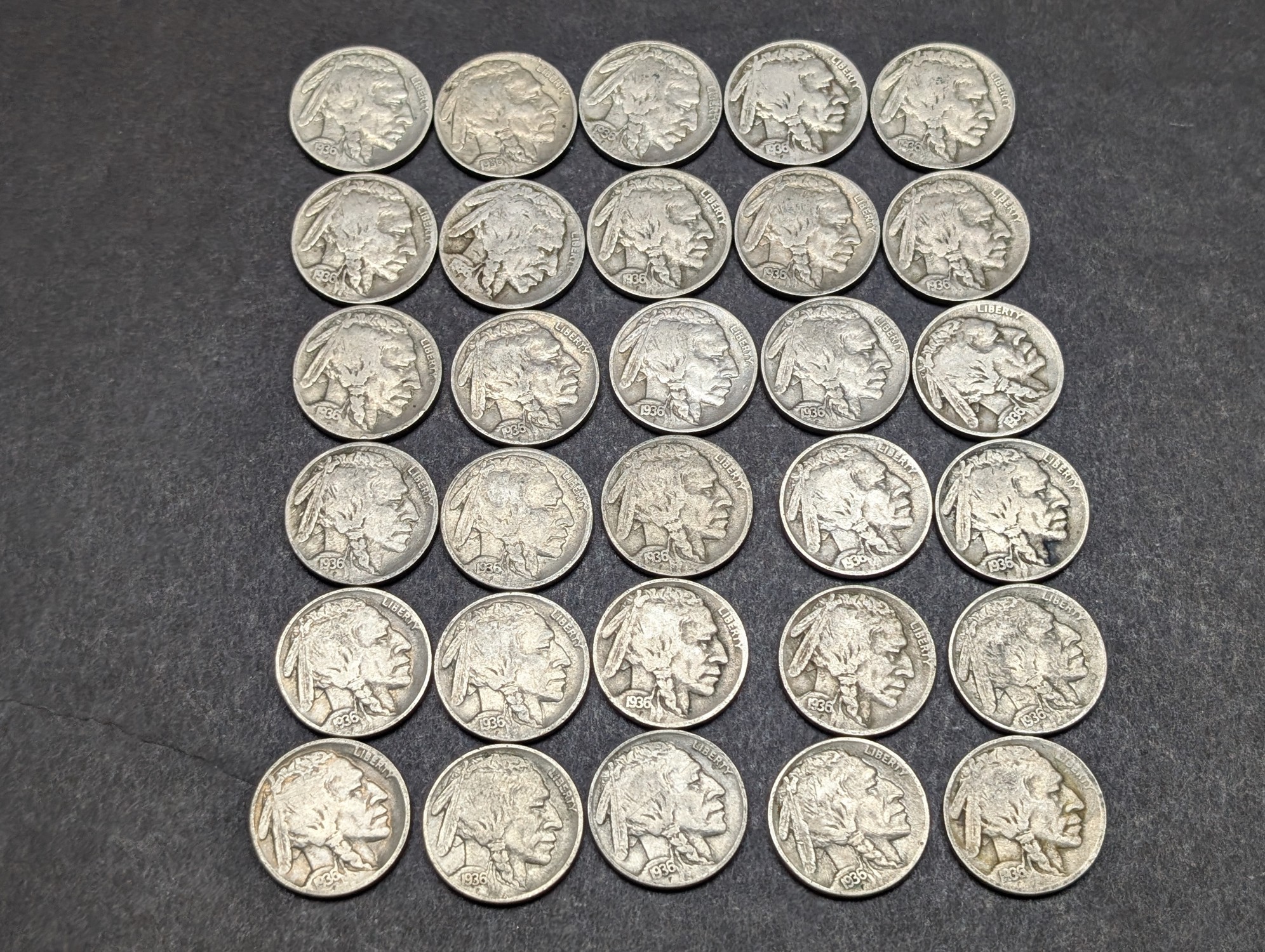 (30) 1936 Indian Head Buffalo Nickels - Mixed Mint Marks