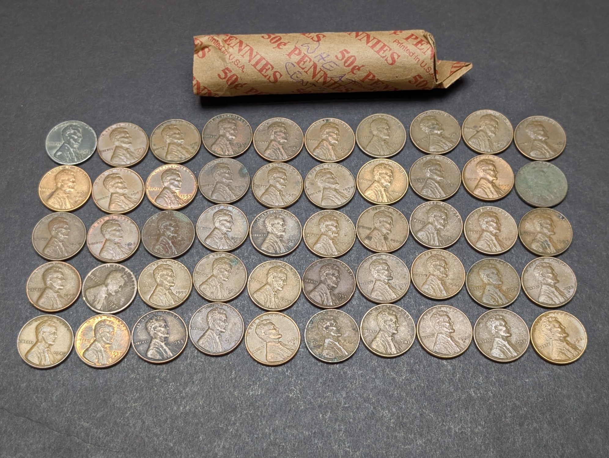 Roll of (50) Mixed Date Lincoln Wheat Cents