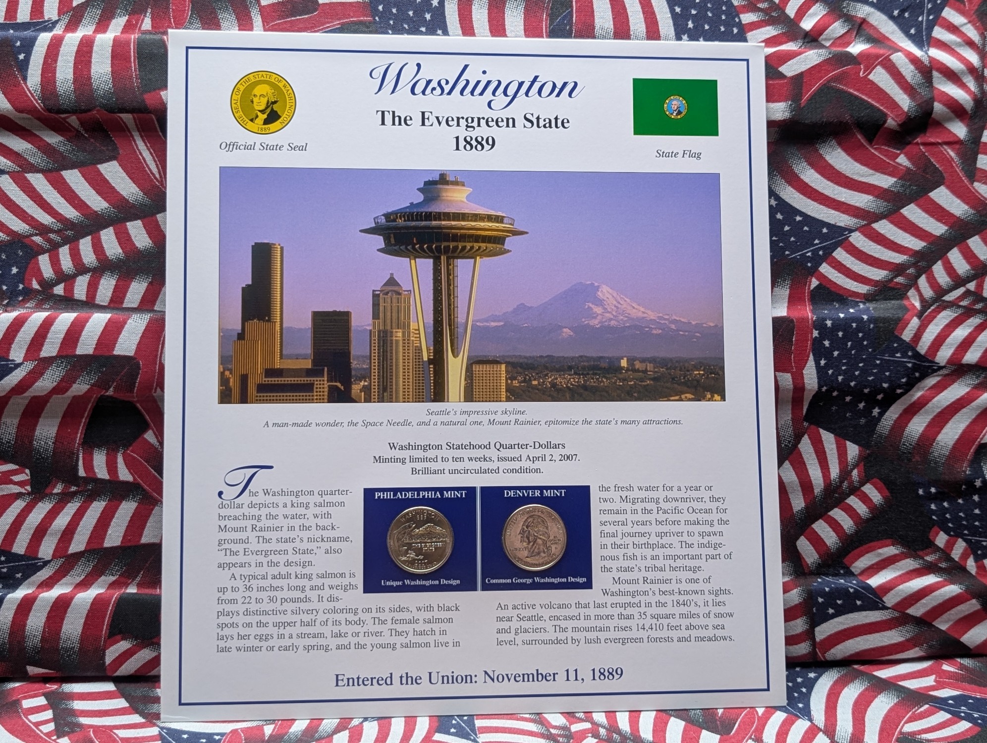 (5) 2007 P&D Uncirculated State Quarter Sets with Stamps in Binder Display Sheets