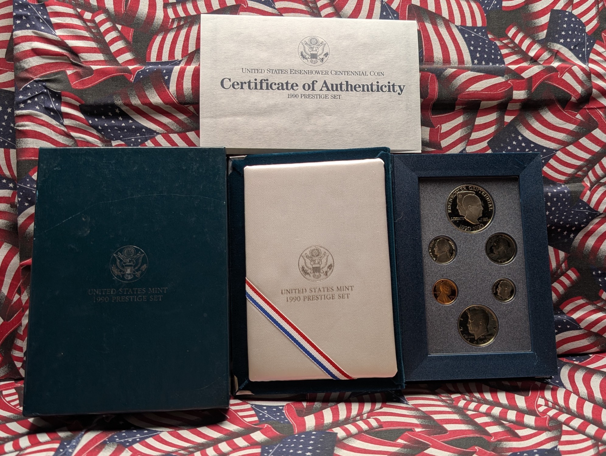 1990-S US Mint Prestige Proof Set W/ 1990-P 90% Silver Eisenhower Centennial Commemorative Proof Dollar