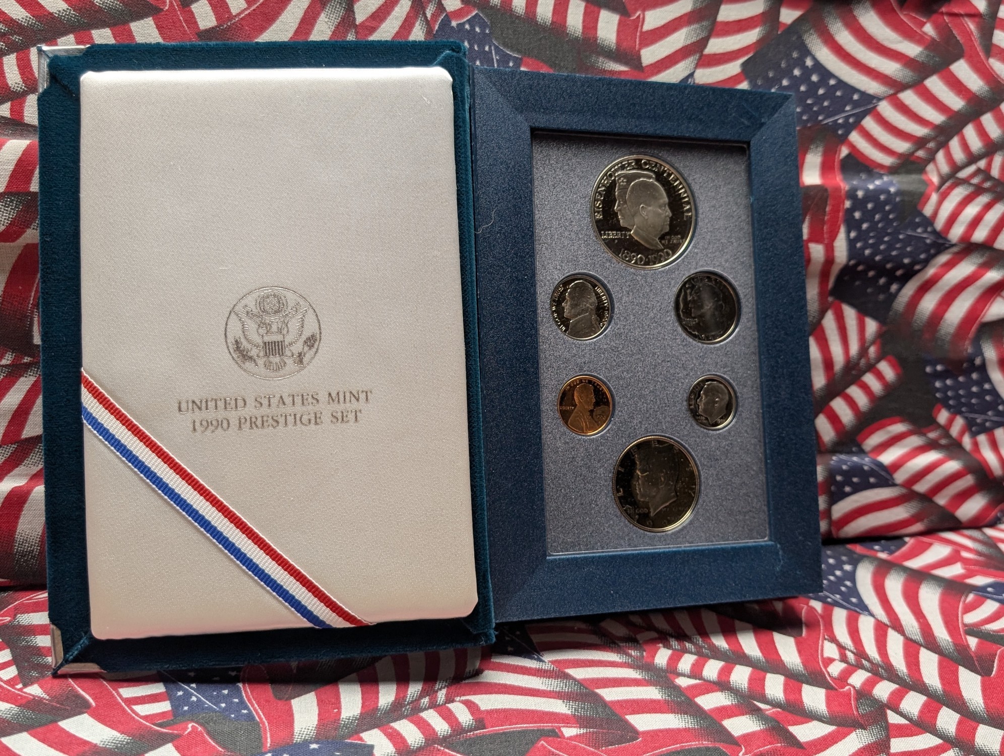 1990-S US Mint Prestige Proof Set W/ 1990-P 90% Silver Eisenhower Centennial Commemorative Proof Dollar