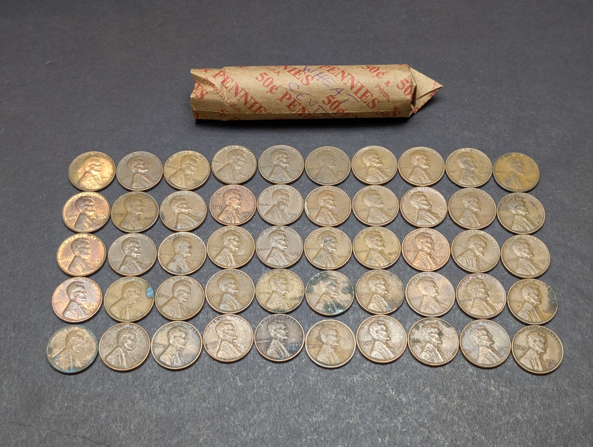Roll of (50) Mixed Date Lincoln Wheat Cents