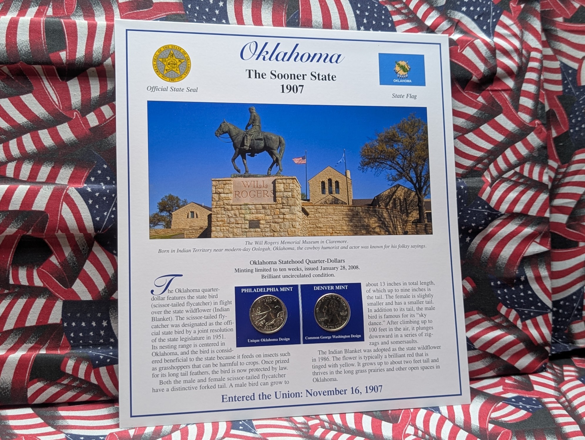 (5) 2008 P&D Uncirculated State Quarter Sets with Stamps in Binder Display Sheets