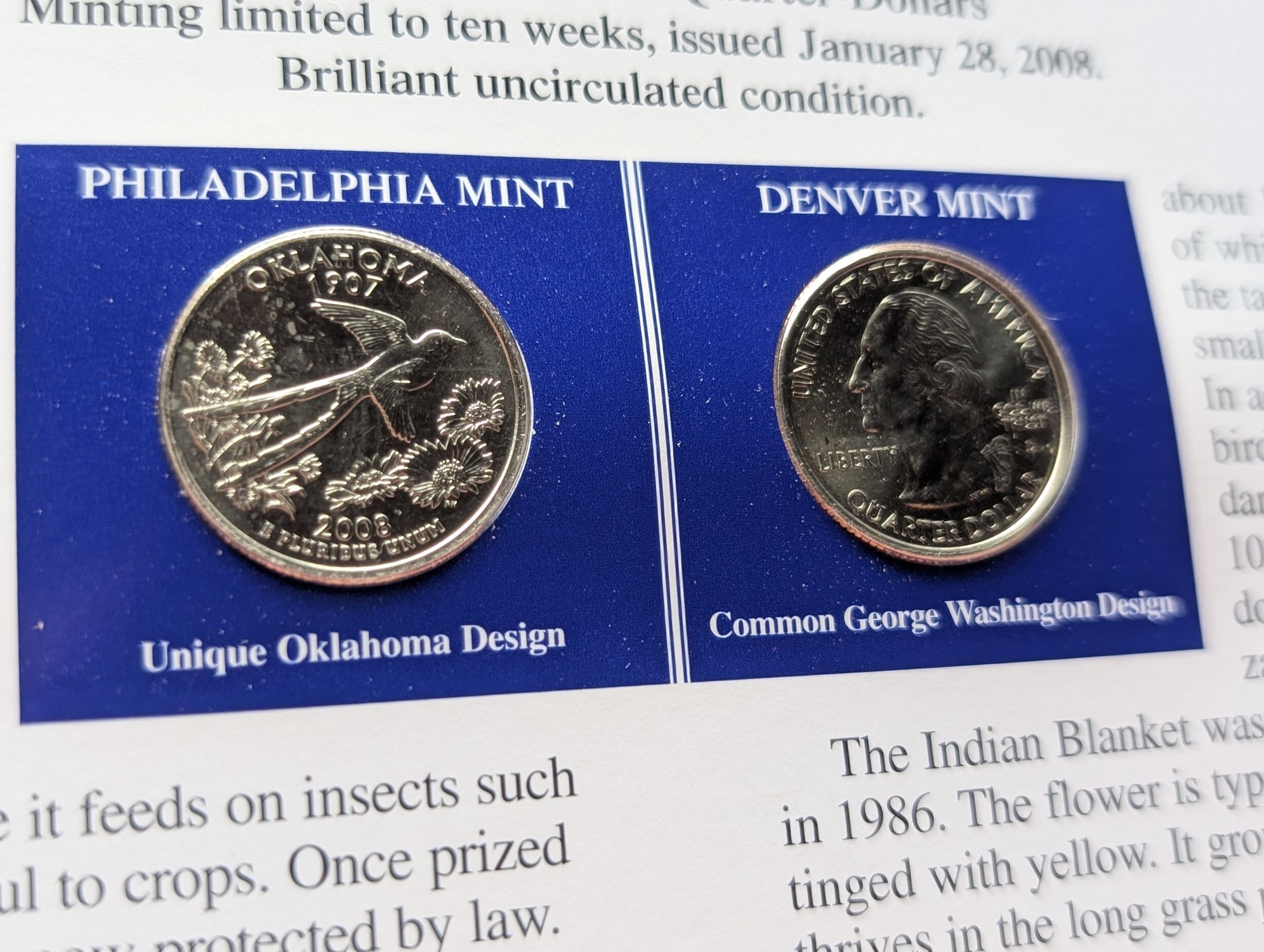 (5) 2008 P&D Uncirculated State Quarter Sets with Stamps in Binder Display Sheets