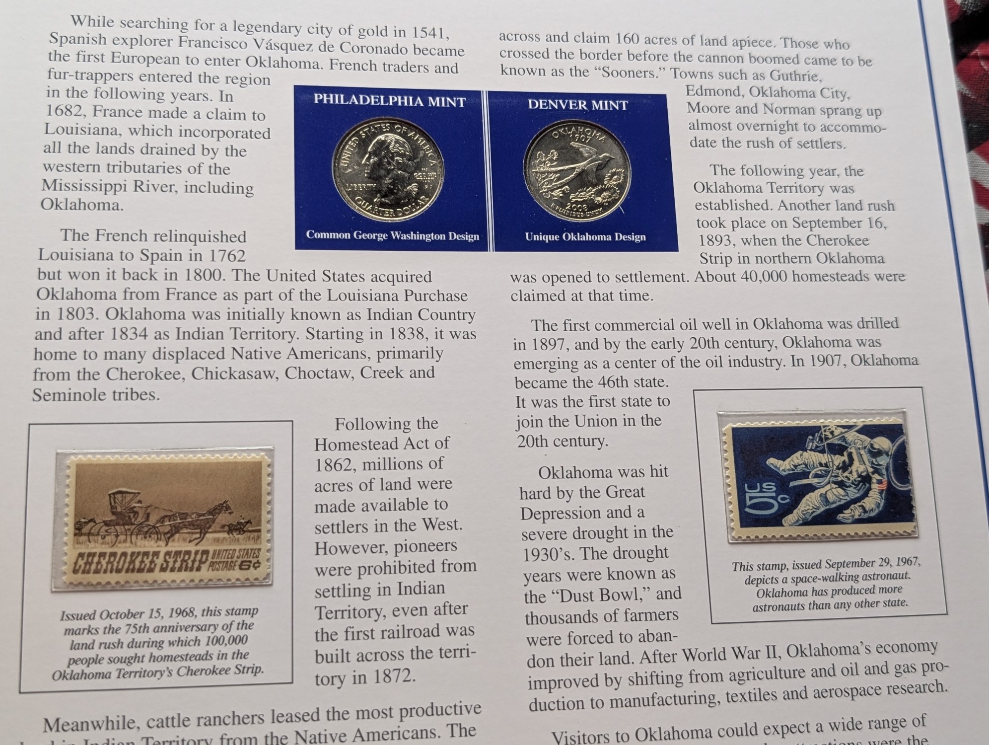 (5) 2008 P&D Uncirculated State Quarter Sets with Stamps in Binder Display Sheets