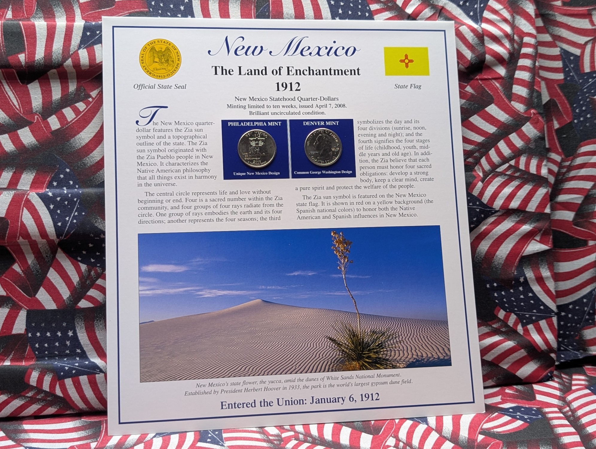 (5) 2008 P&D Uncirculated State Quarter Sets with Stamps in Binder Display Sheets