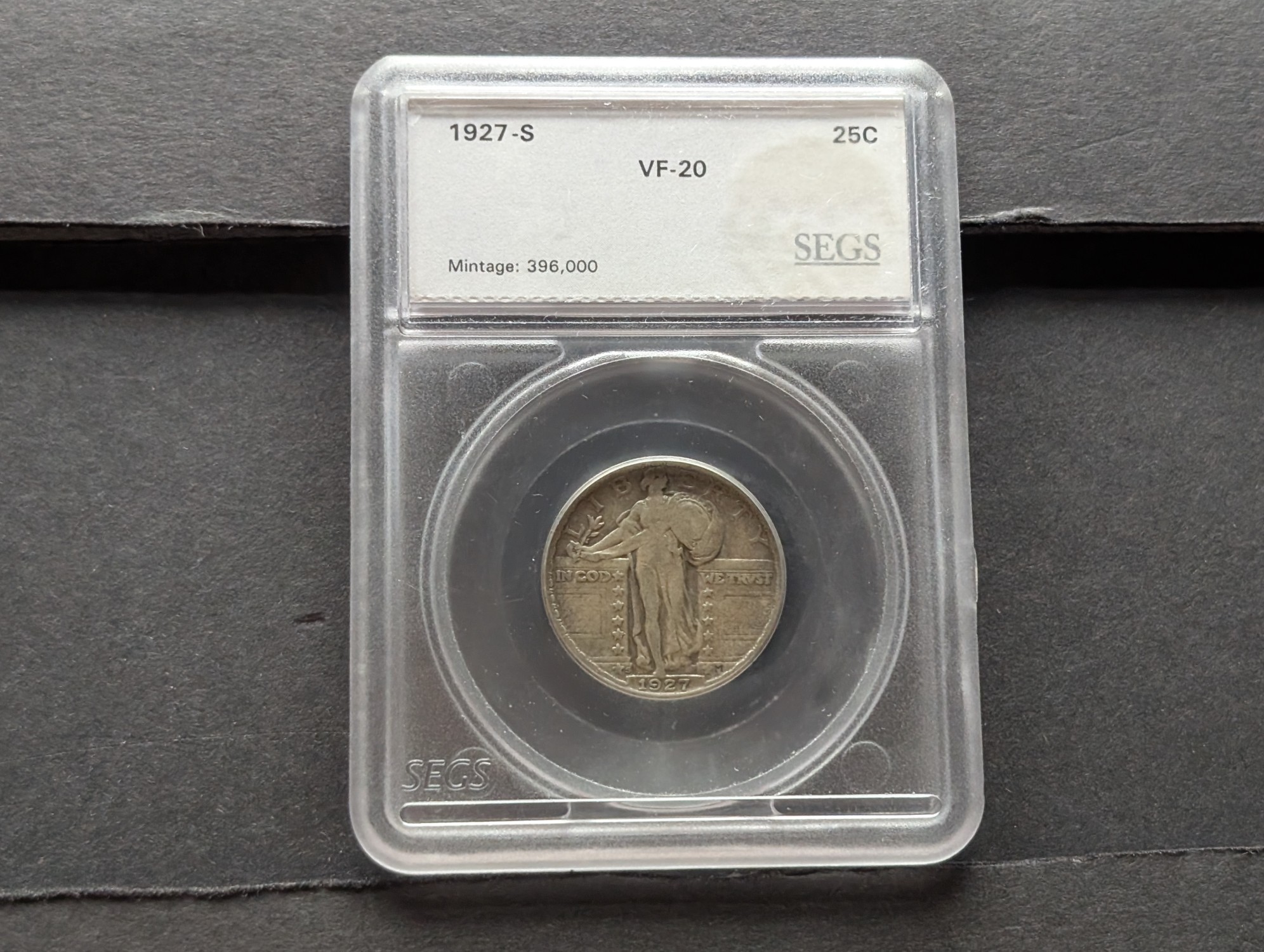 1927-S Standing Liberty 90% Silver Quarter SEGS VF-20