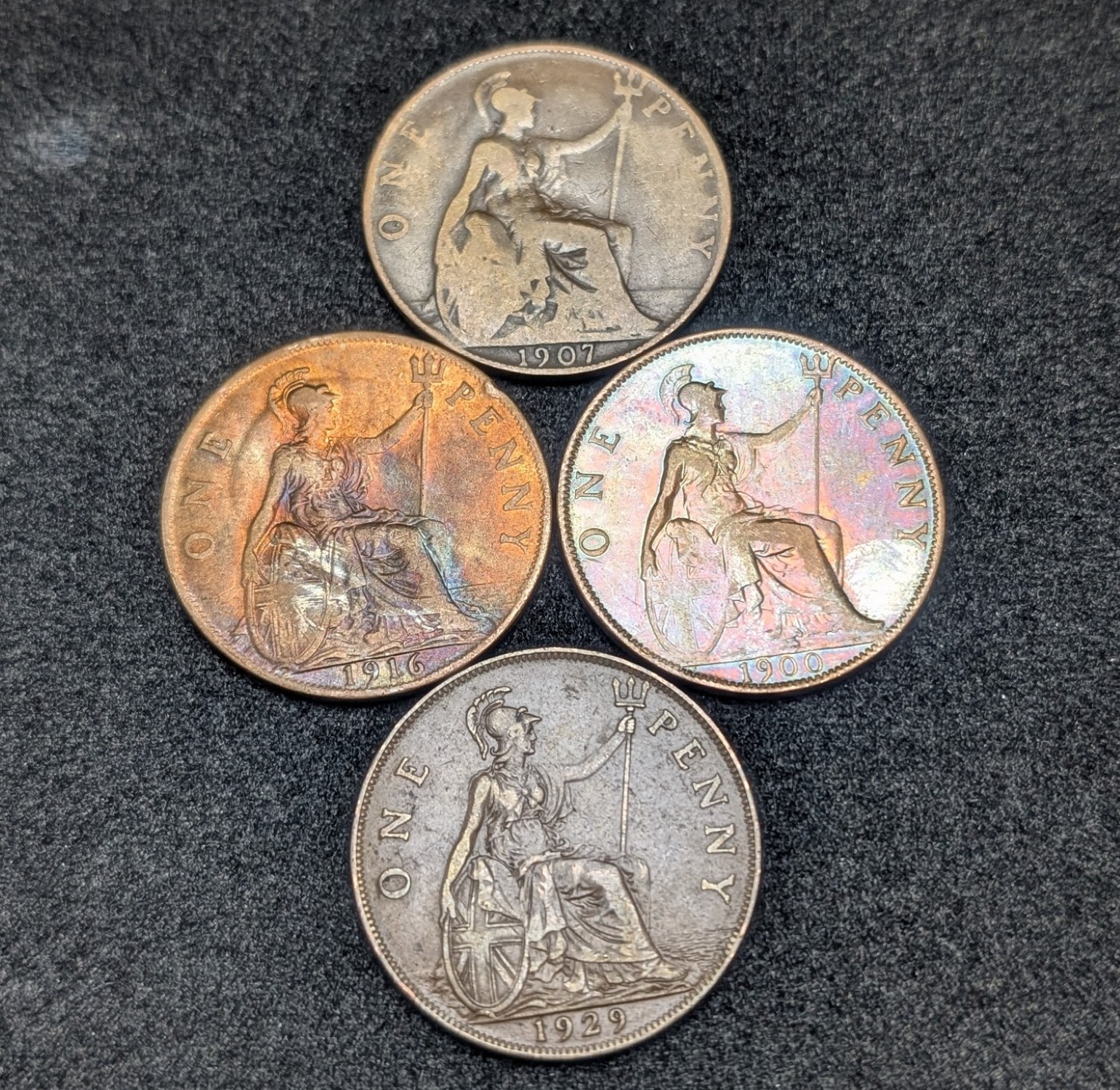 1900, 1907, 1916, & 1929 Great Britain Large Pennies