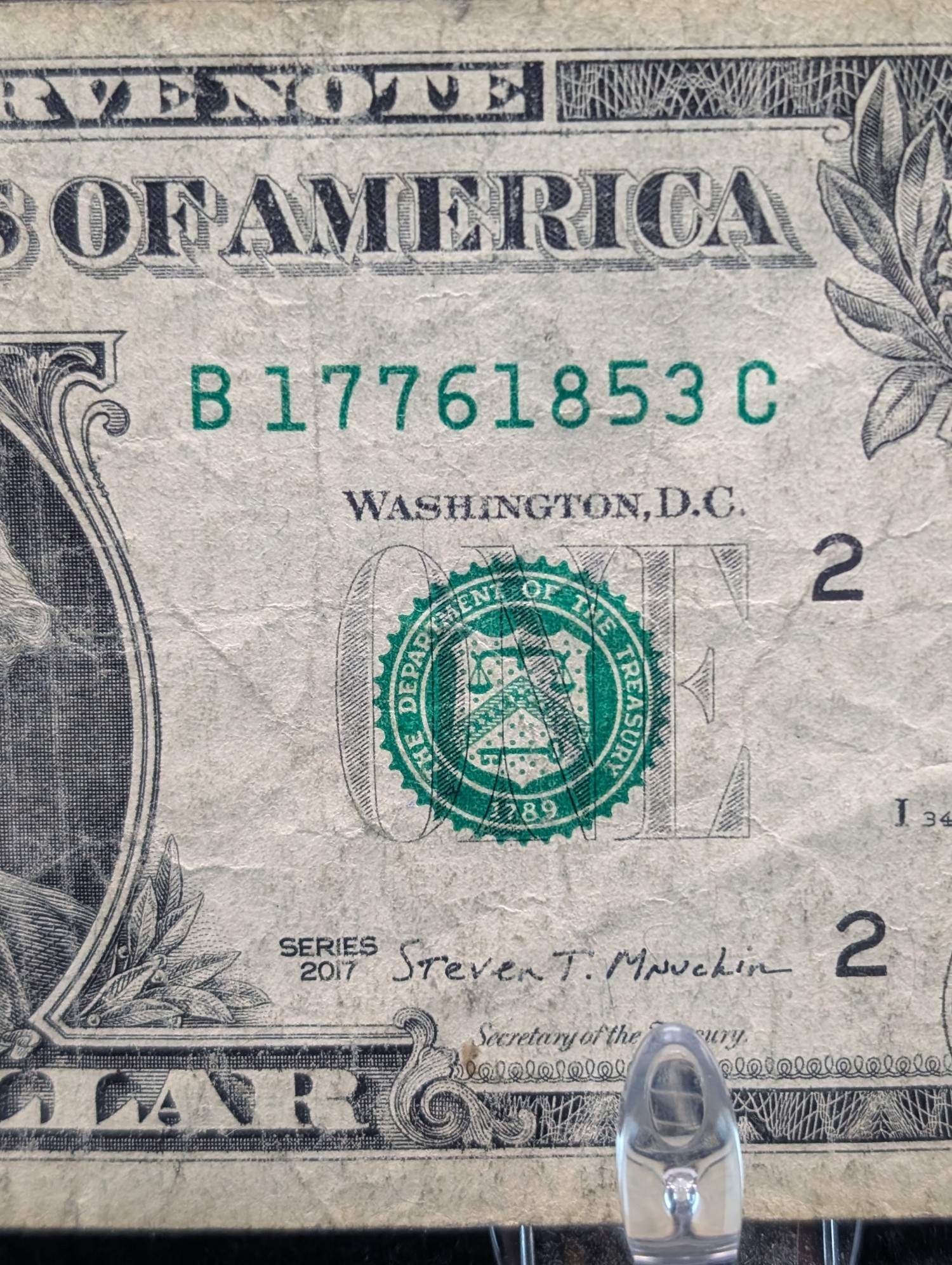 2017 Series United States $1 Birthday "1776" Banknote