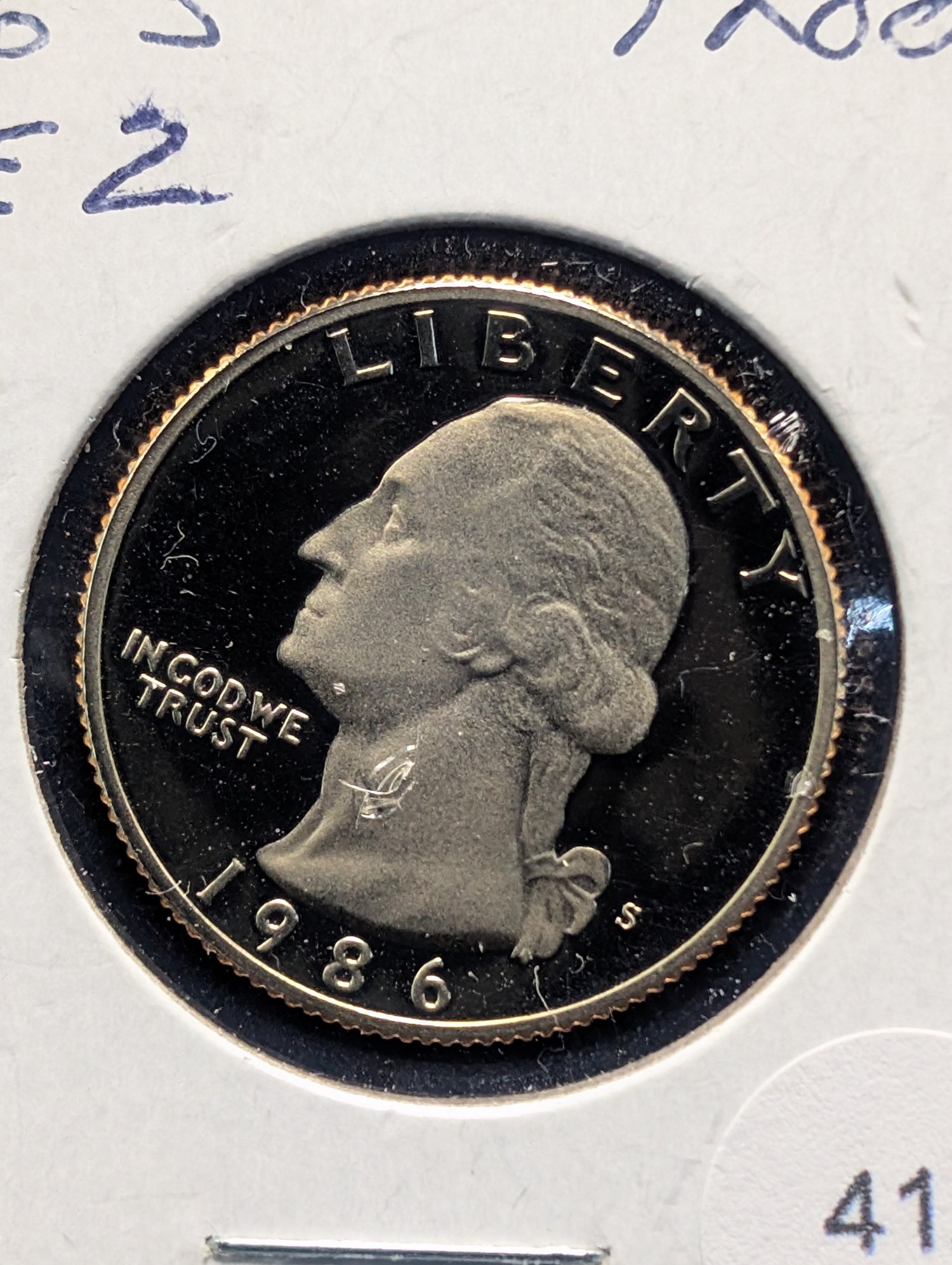 1986-S "Type 2 Proof" Washington Quarter