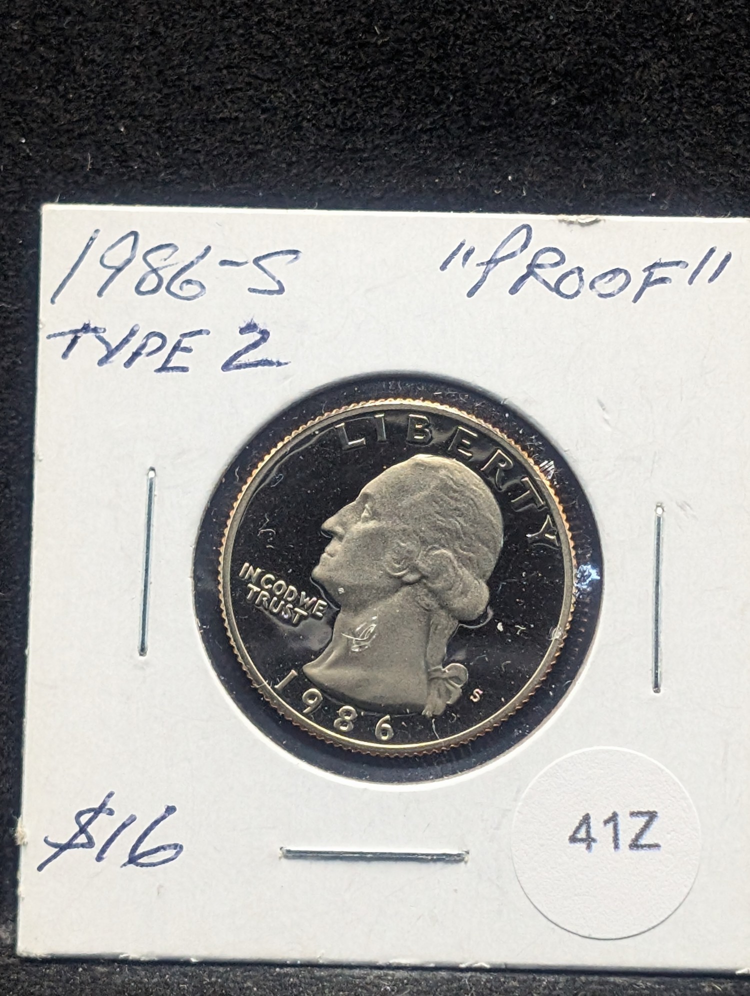 1986-S "Type 2 Proof" Washington Quarter