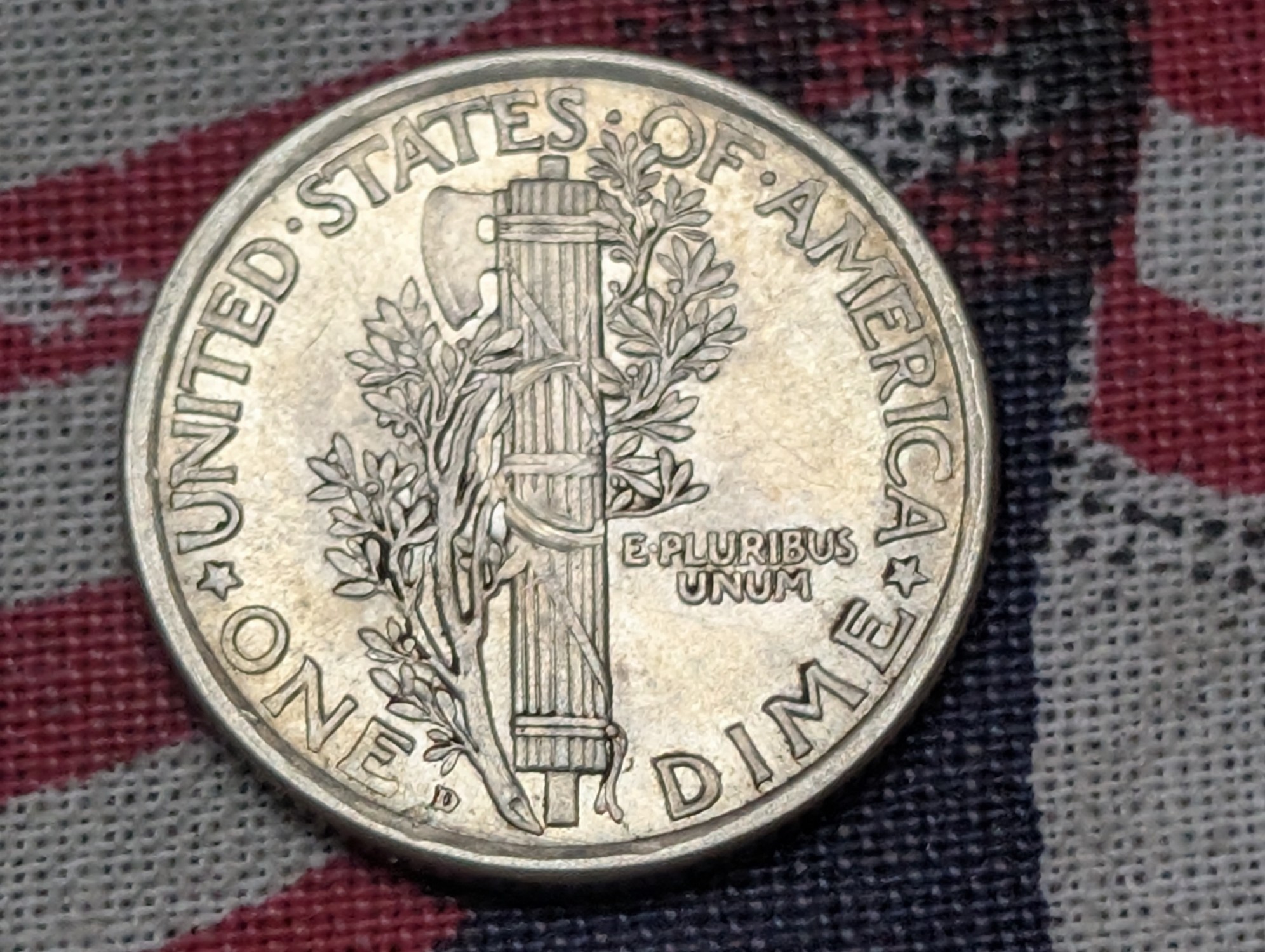 1917-D Mercury 90% Silver Dime - Rev. Mark