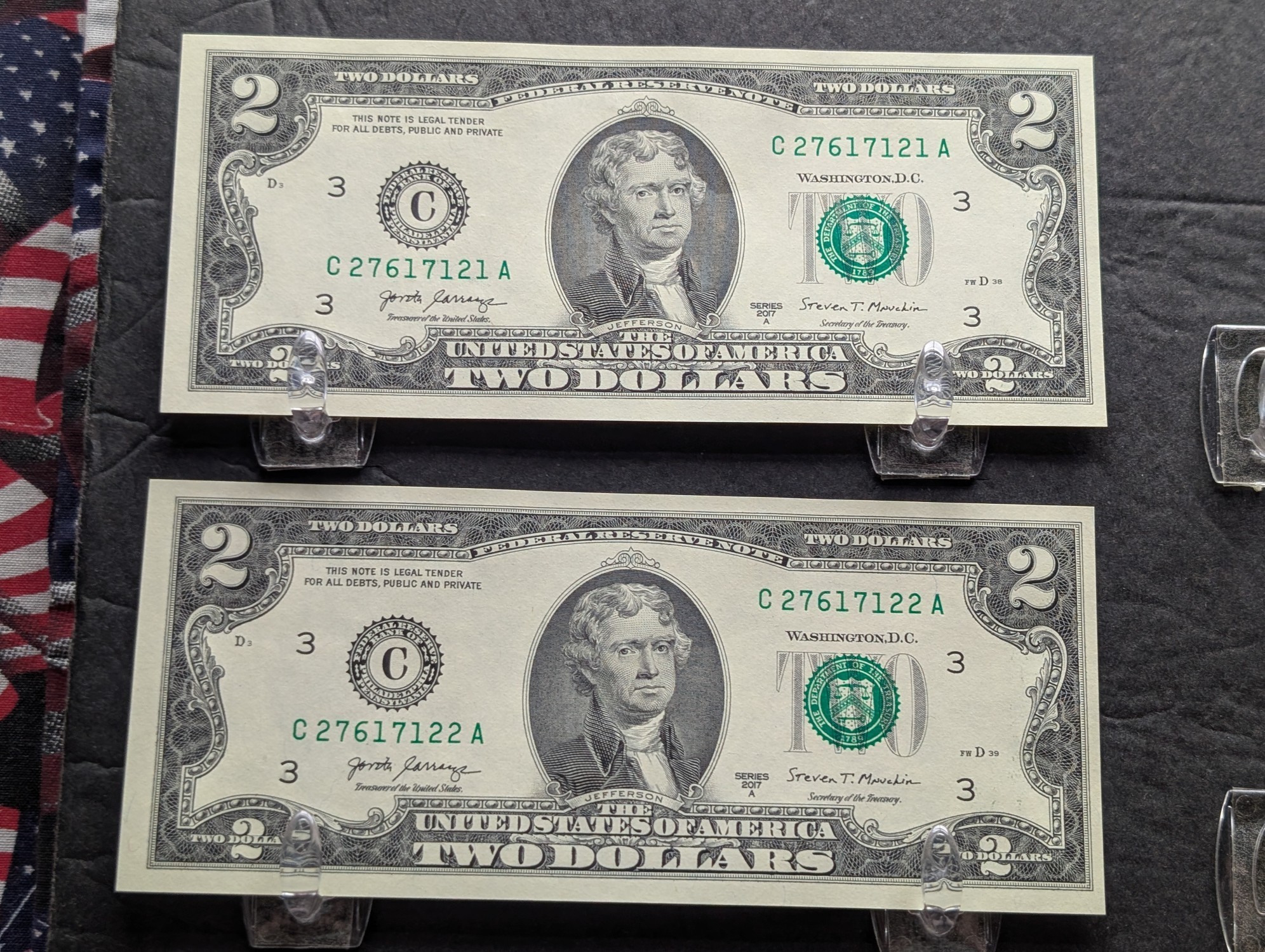 (10) 2017 A Series $2.00 Notes w/ Sequential Serial #'s - UNC