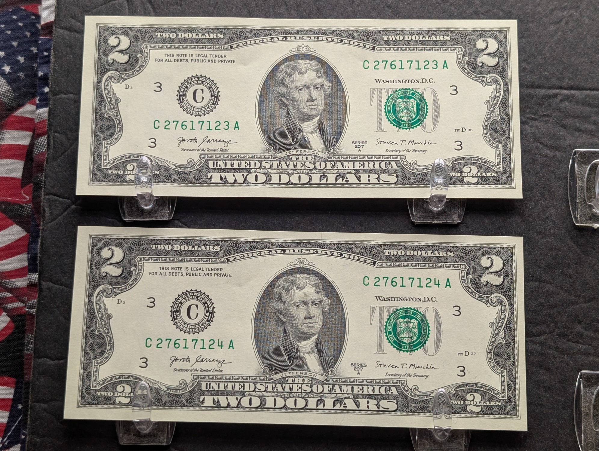(10) 2017 A Series $2.00 Notes w/ Sequential Serial #'s - UNC
