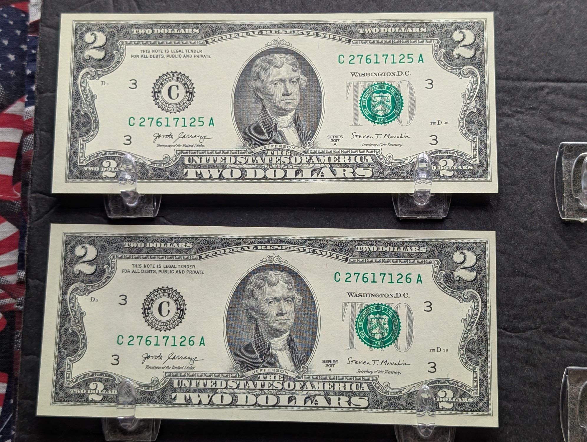 (10) 2017 A Series $2.00 Notes w/ Sequential Serial #'s - UNC