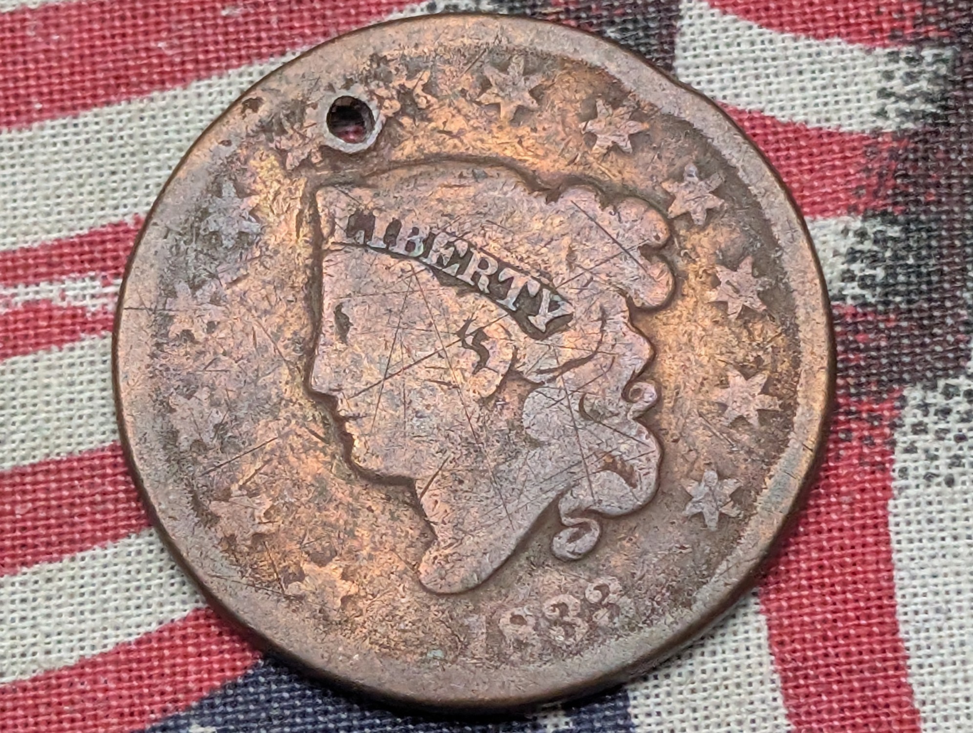 1833 Coronet Head Large Cent (Holed)