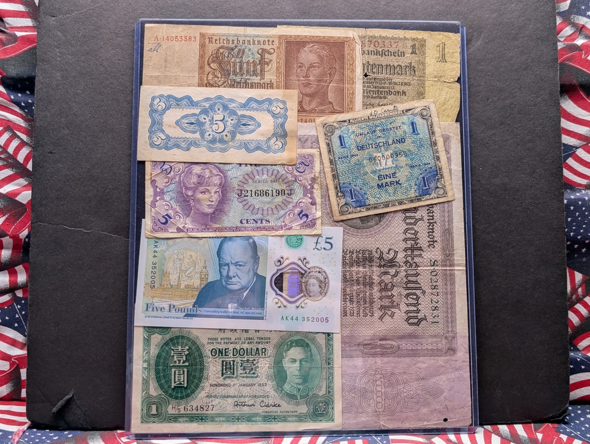 (8) Assorted World Currency Notes in Display