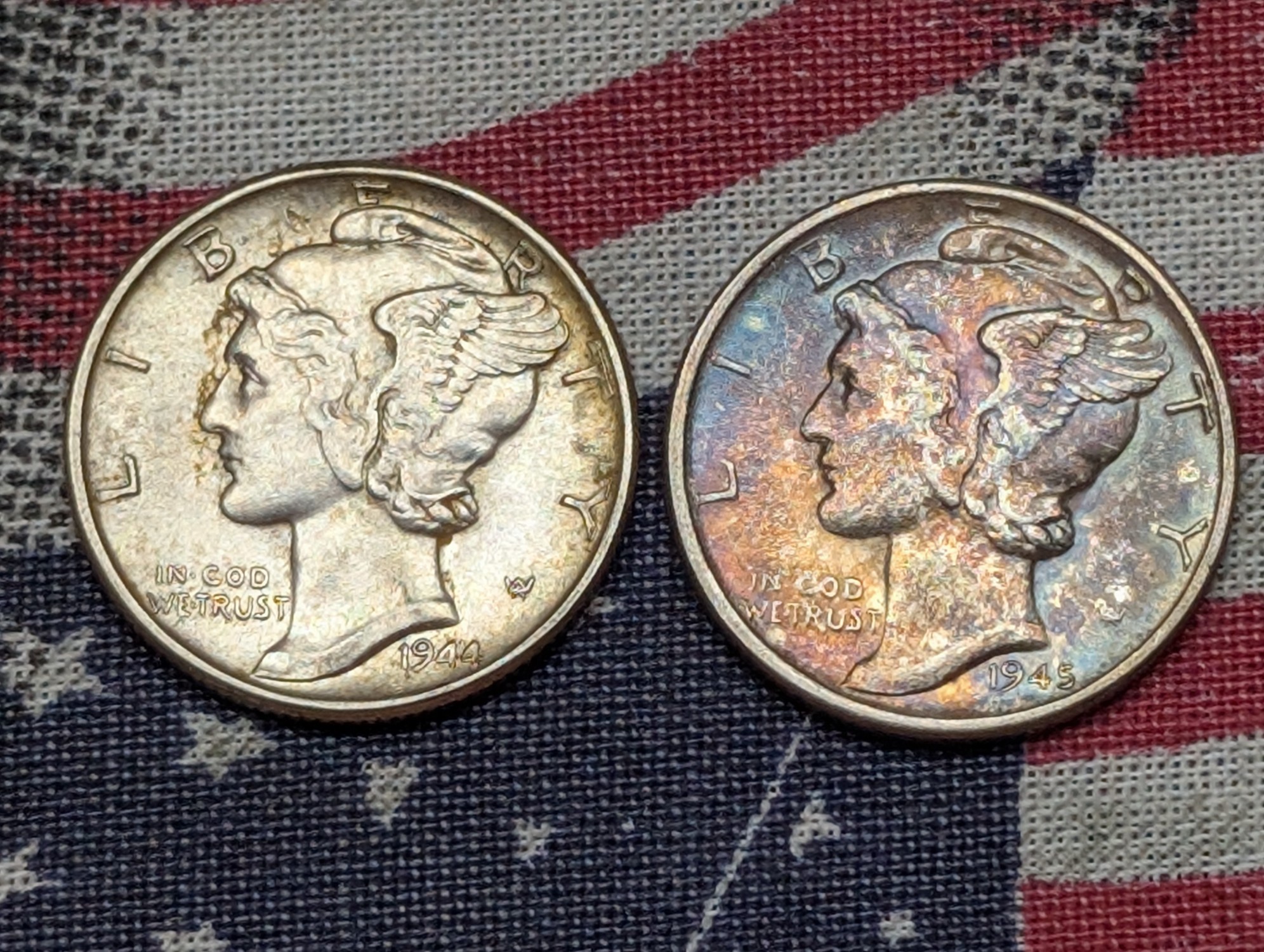 1944 & 1945-D Mercury 90% Silver Dimes